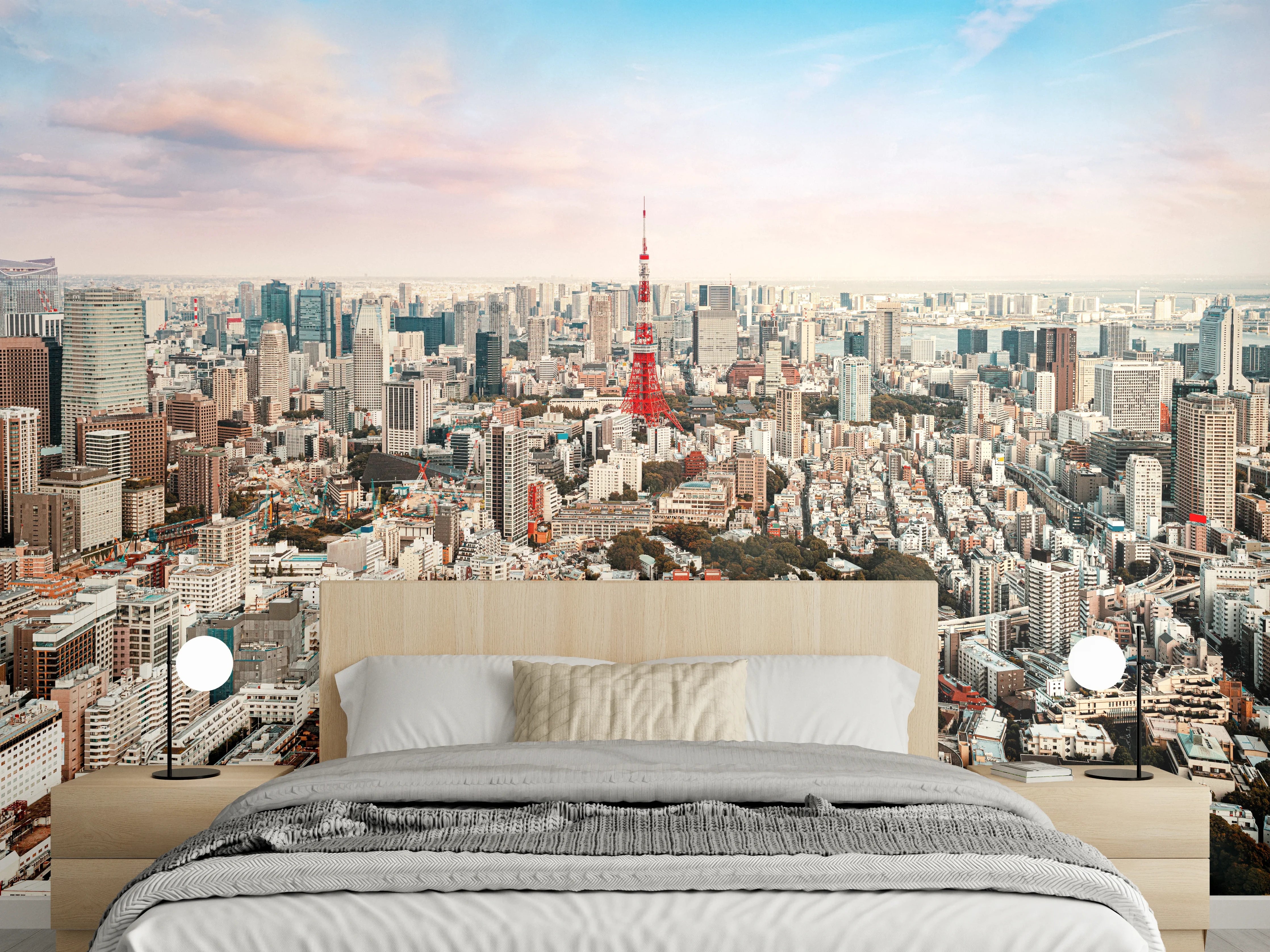 Wandverkleidung Schlafzimmer - Stadtpanorama Tokio mit Tokyo Tower