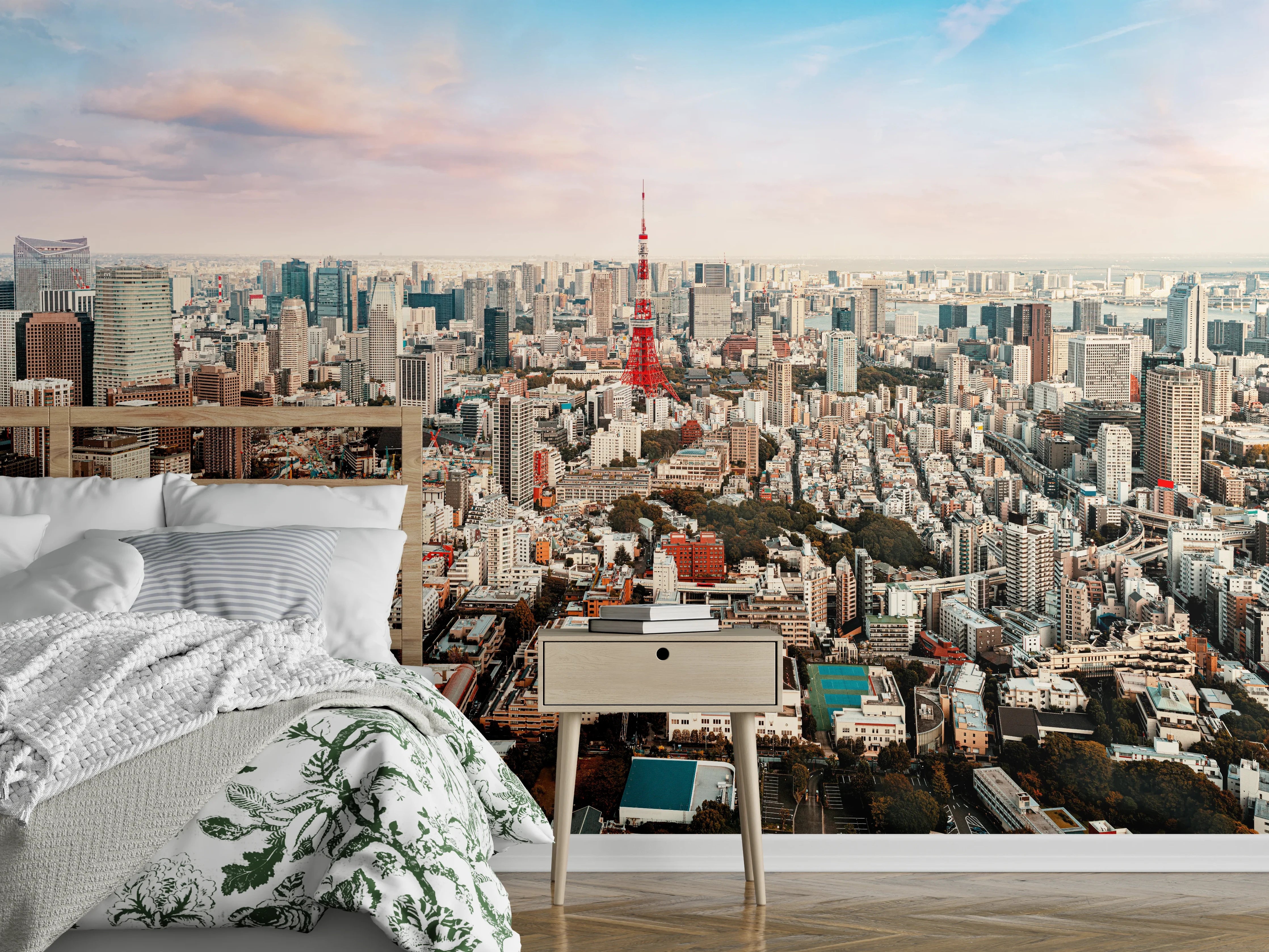 Wandverkleidung Schlafzimmer - Stadtpanorama Tokio mit Tokyo Tower