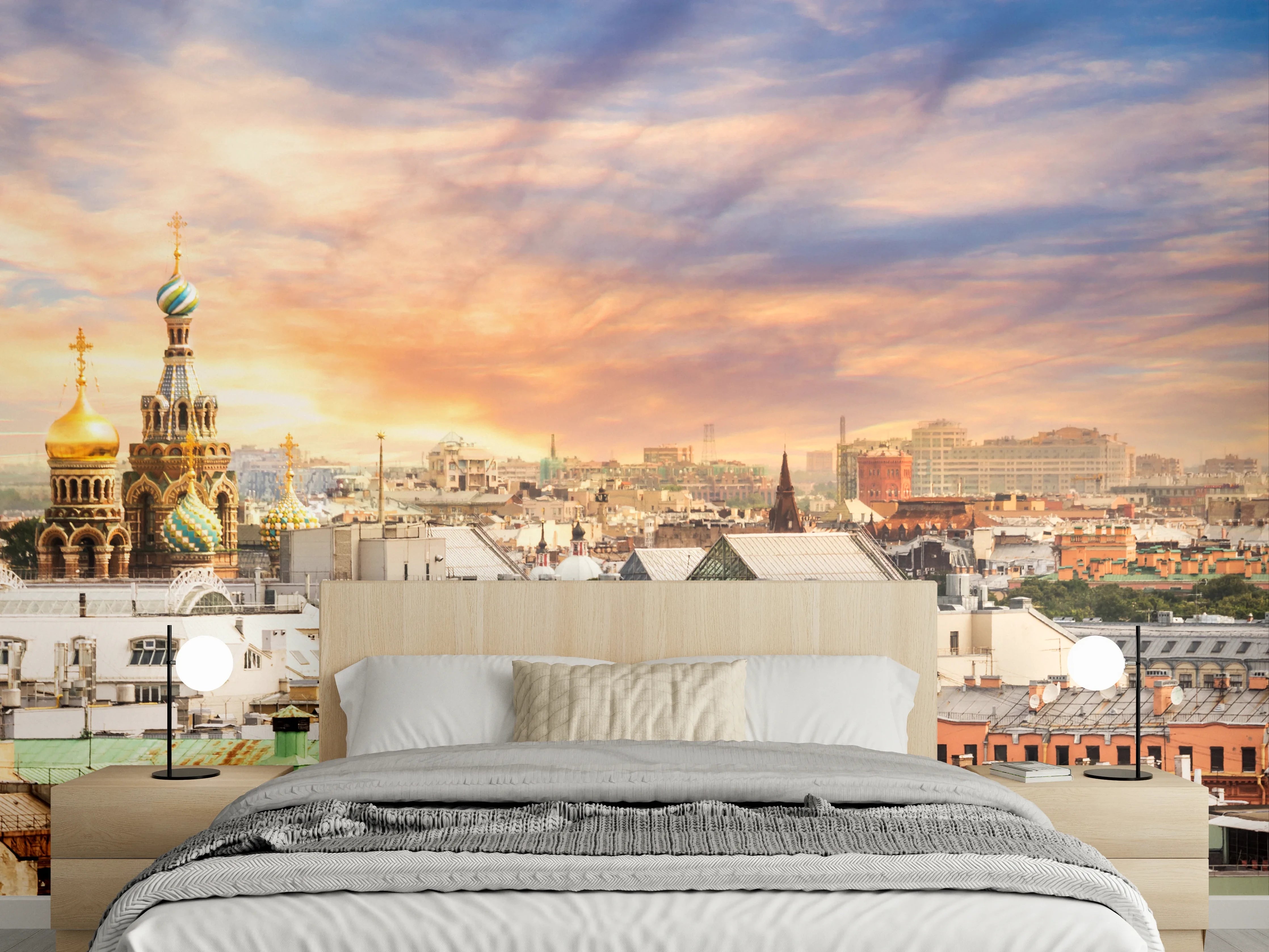Wandverkleidung Schlafzimmer - Stadtpanorama mit goldenen Kuppeln