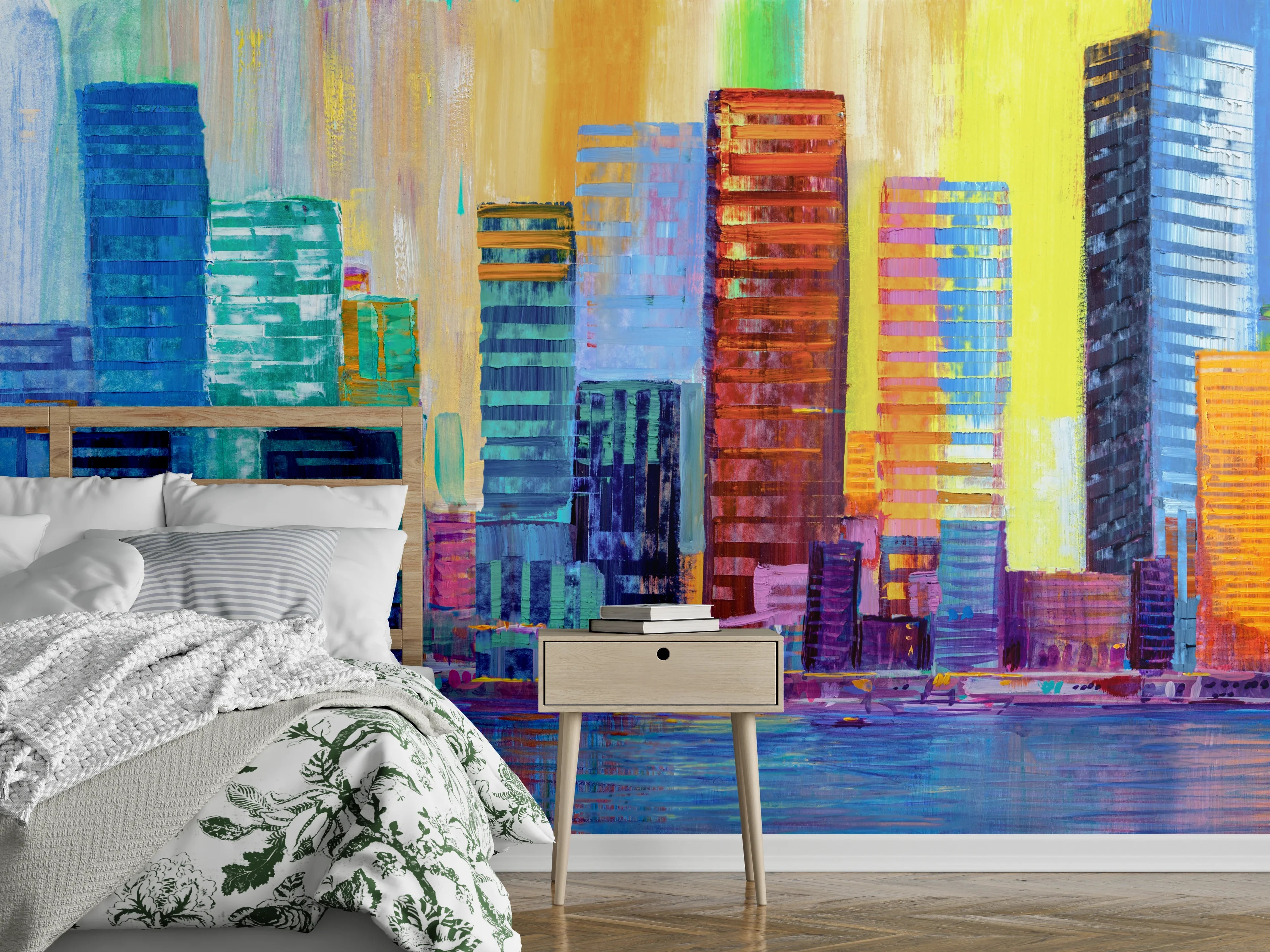 Wandverkleidung Schlafzimmer - Städtisches Gemälde - Bunt