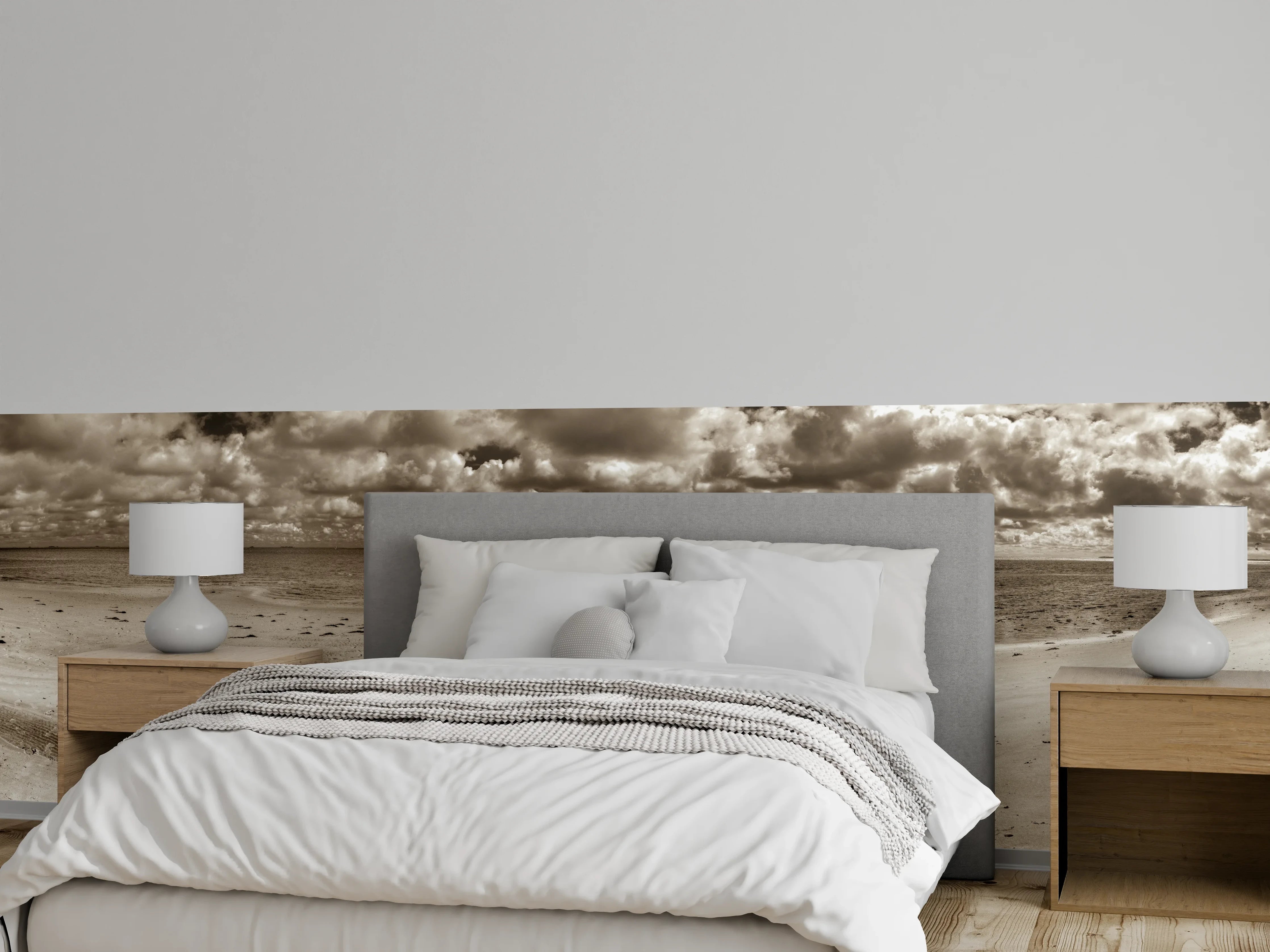 Wandverkleidung Schlafzimmer - Steg zum Meer Panorama Schwarz-Weiß