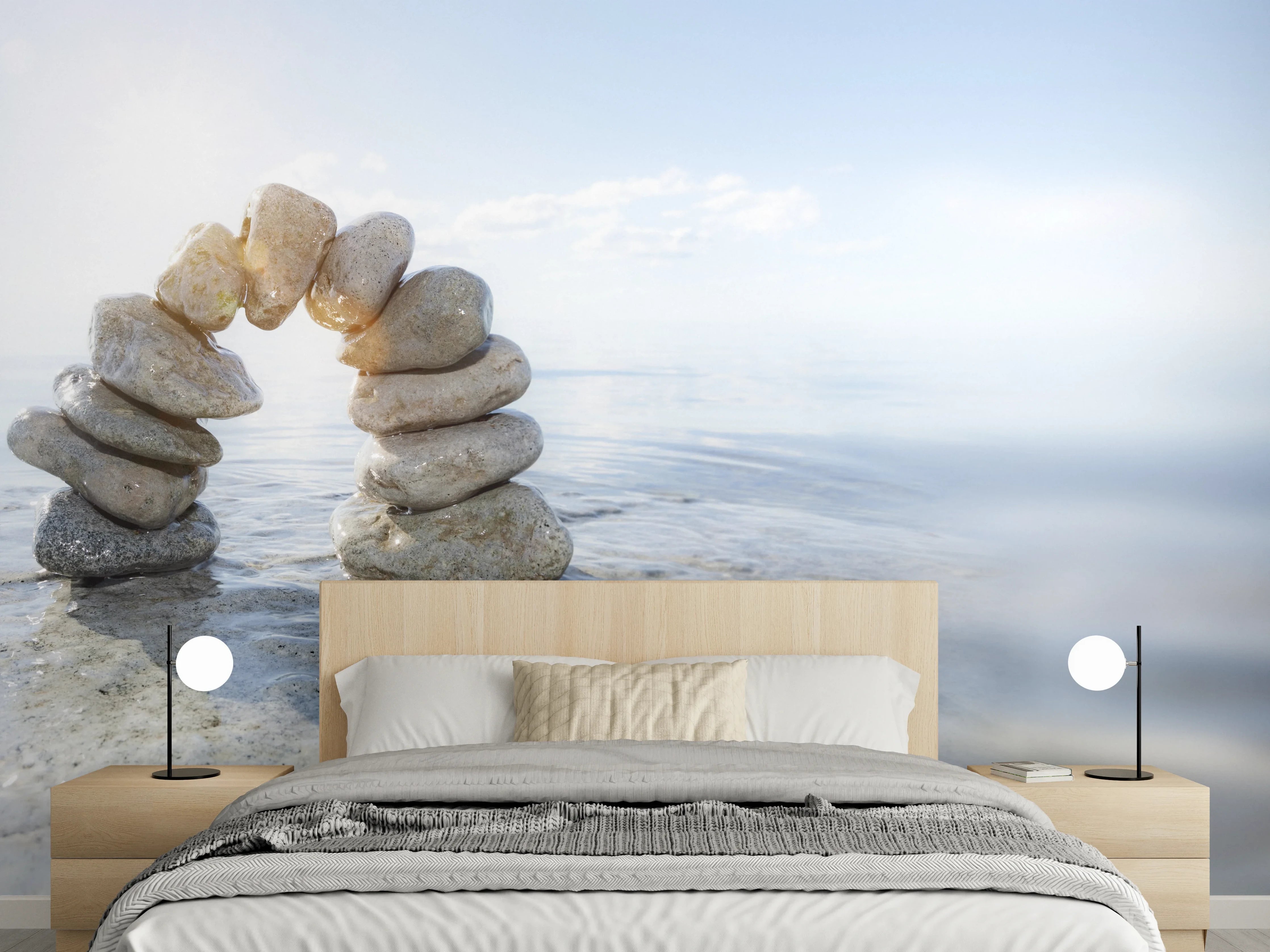 Wandverkleidung Schlafzimmer - Steinbogen im Wasser