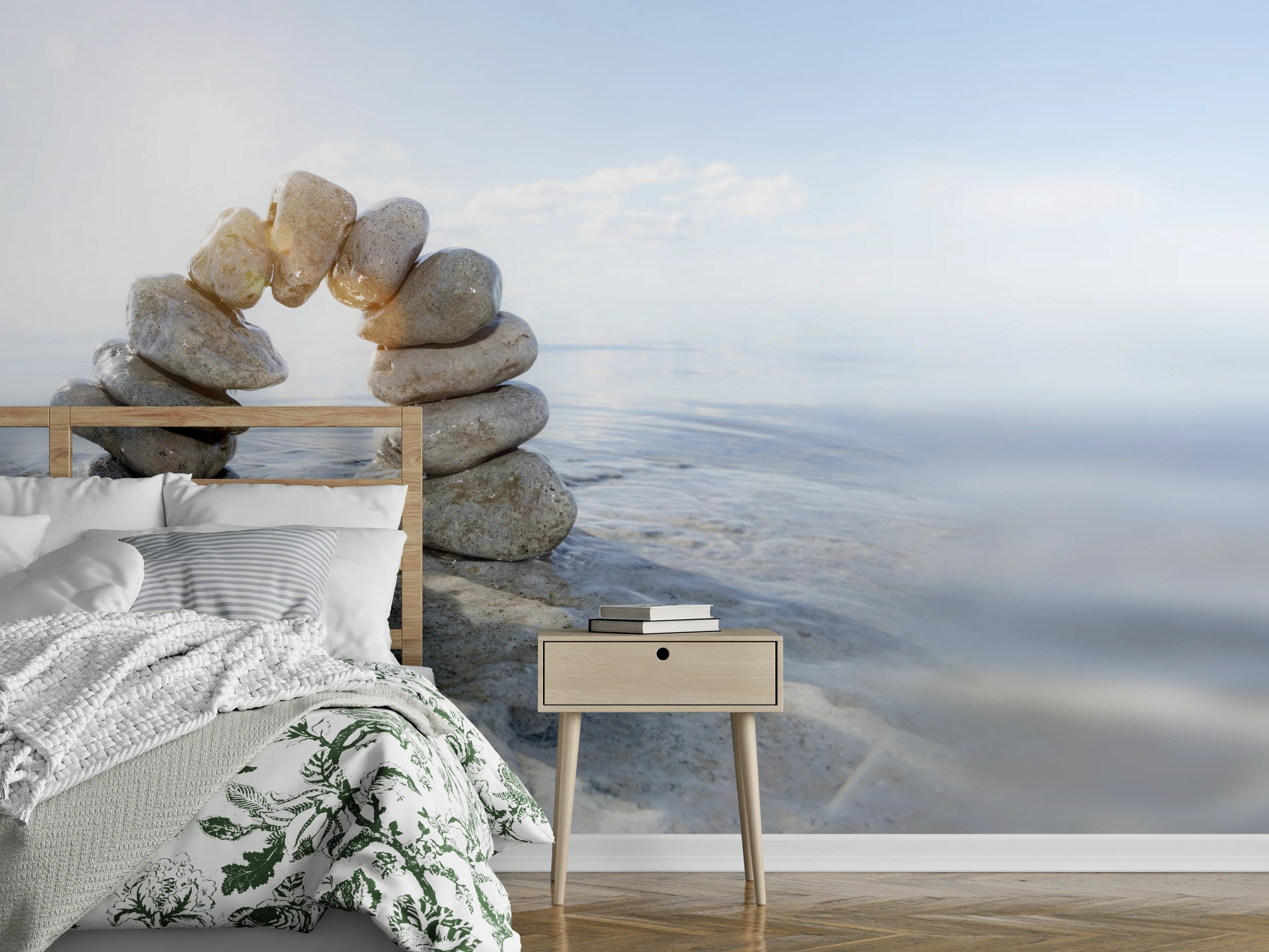 Wandverkleidung Schlafzimmer - Steinbogen im Wasser