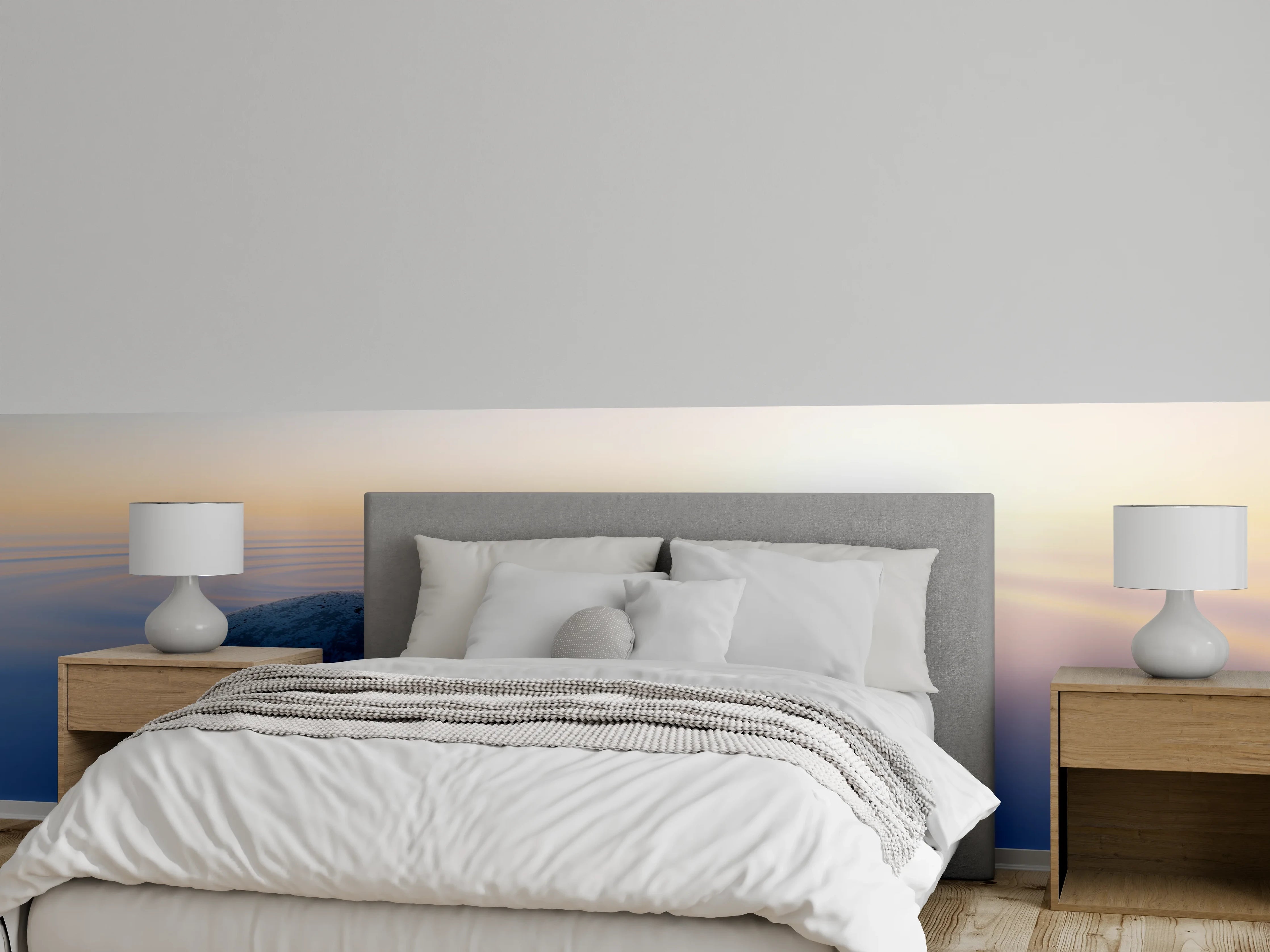 Wandverkleidung Schlafzimmer - Steine im See bei Sonnenaufgang