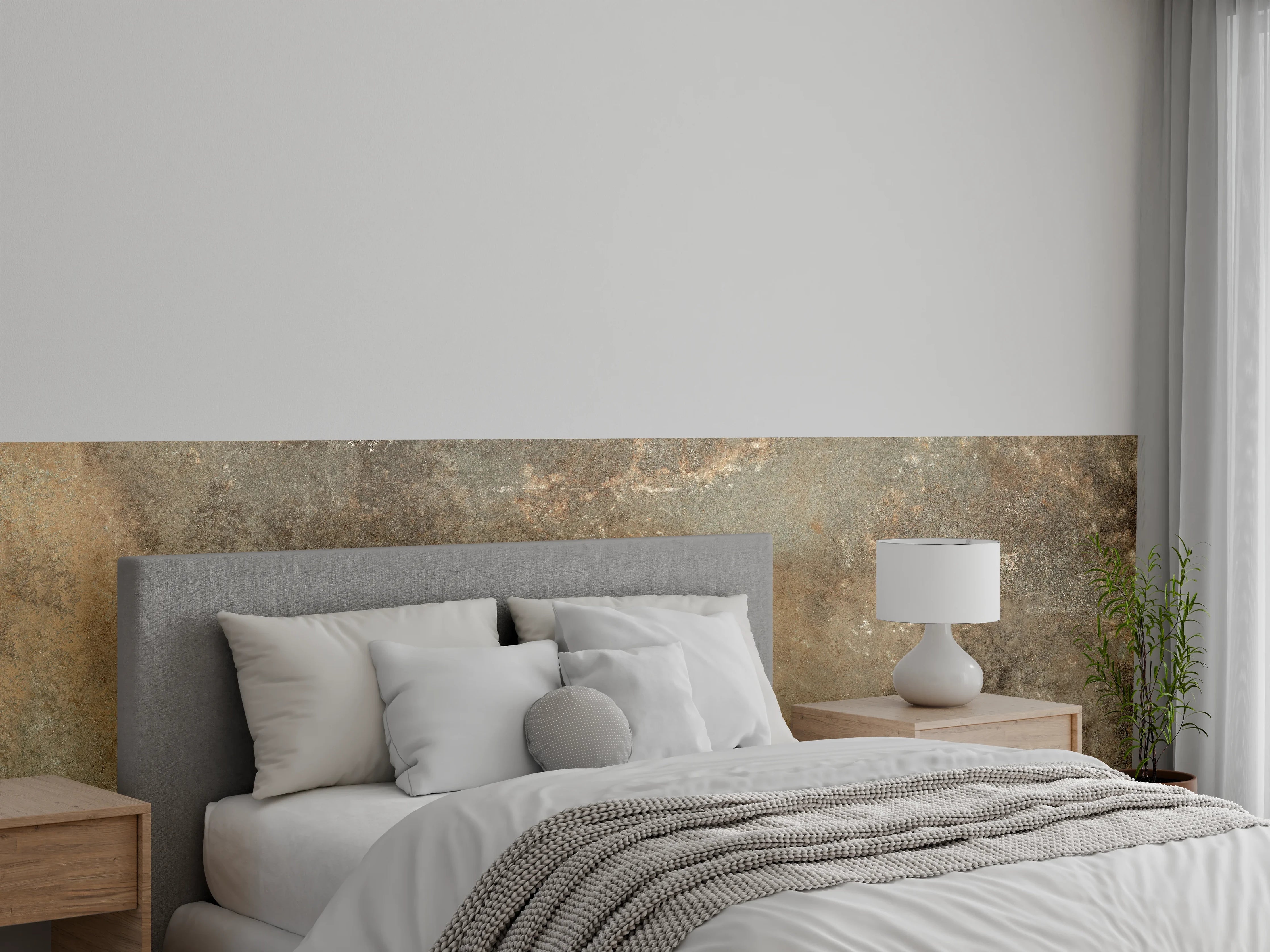 Wandverkleidung Schlafzimmer - Steinige Zement Struktur