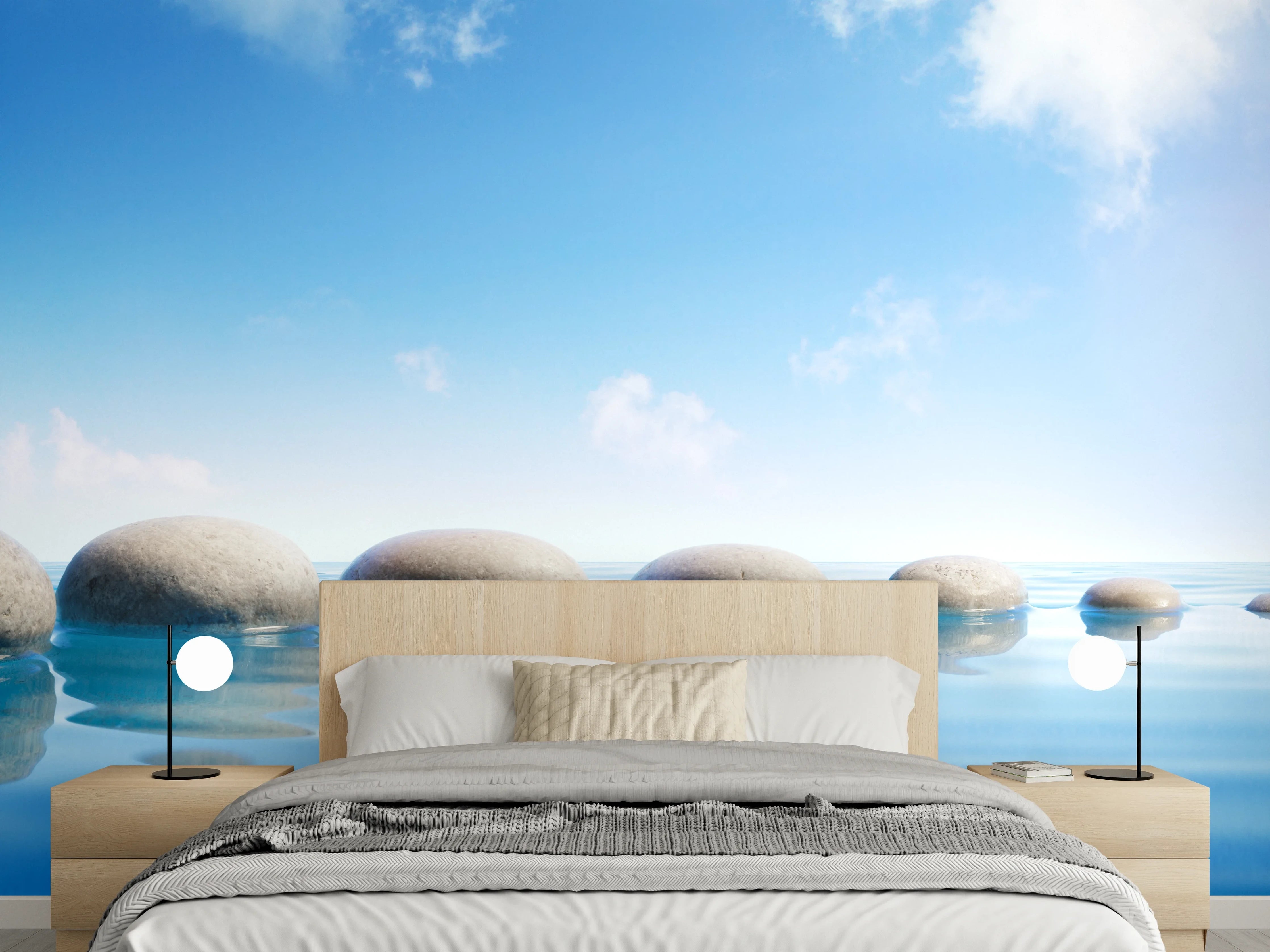Wandverkleidung Schlafzimmer - Steinreihe auf Wasser