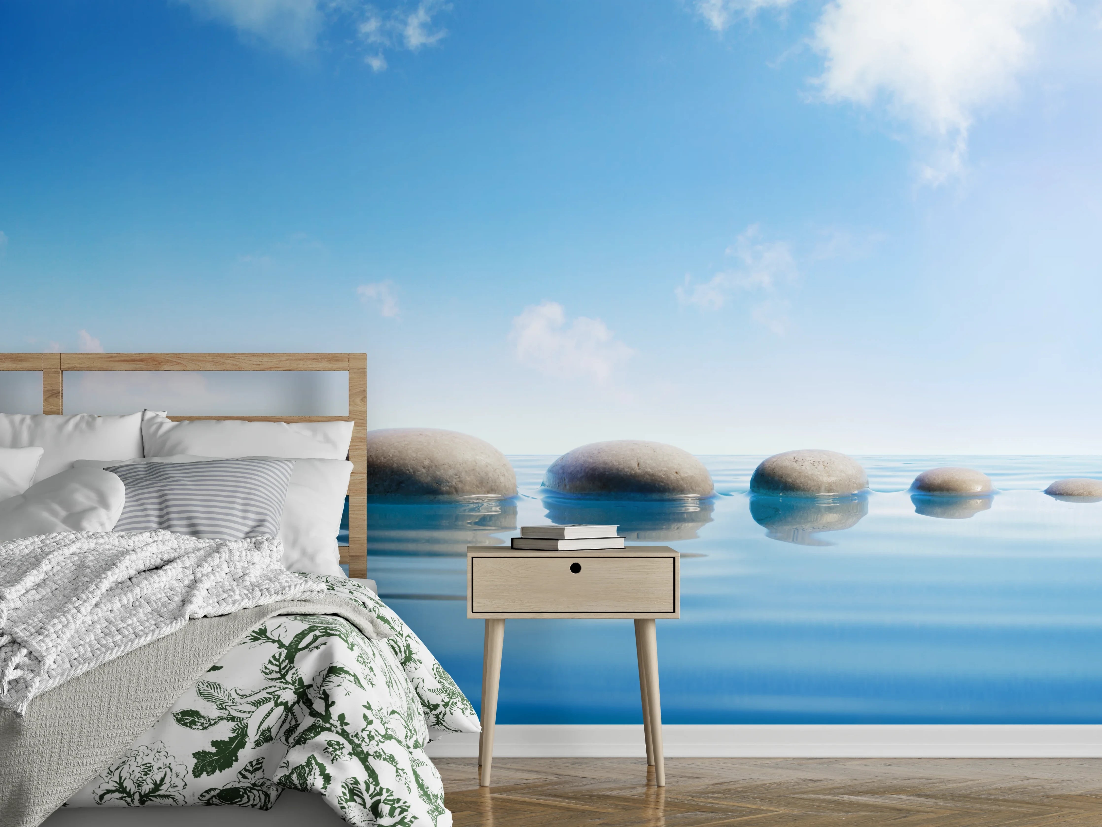 Wandverkleidung Schlafzimmer - Steinreihe auf Wasser