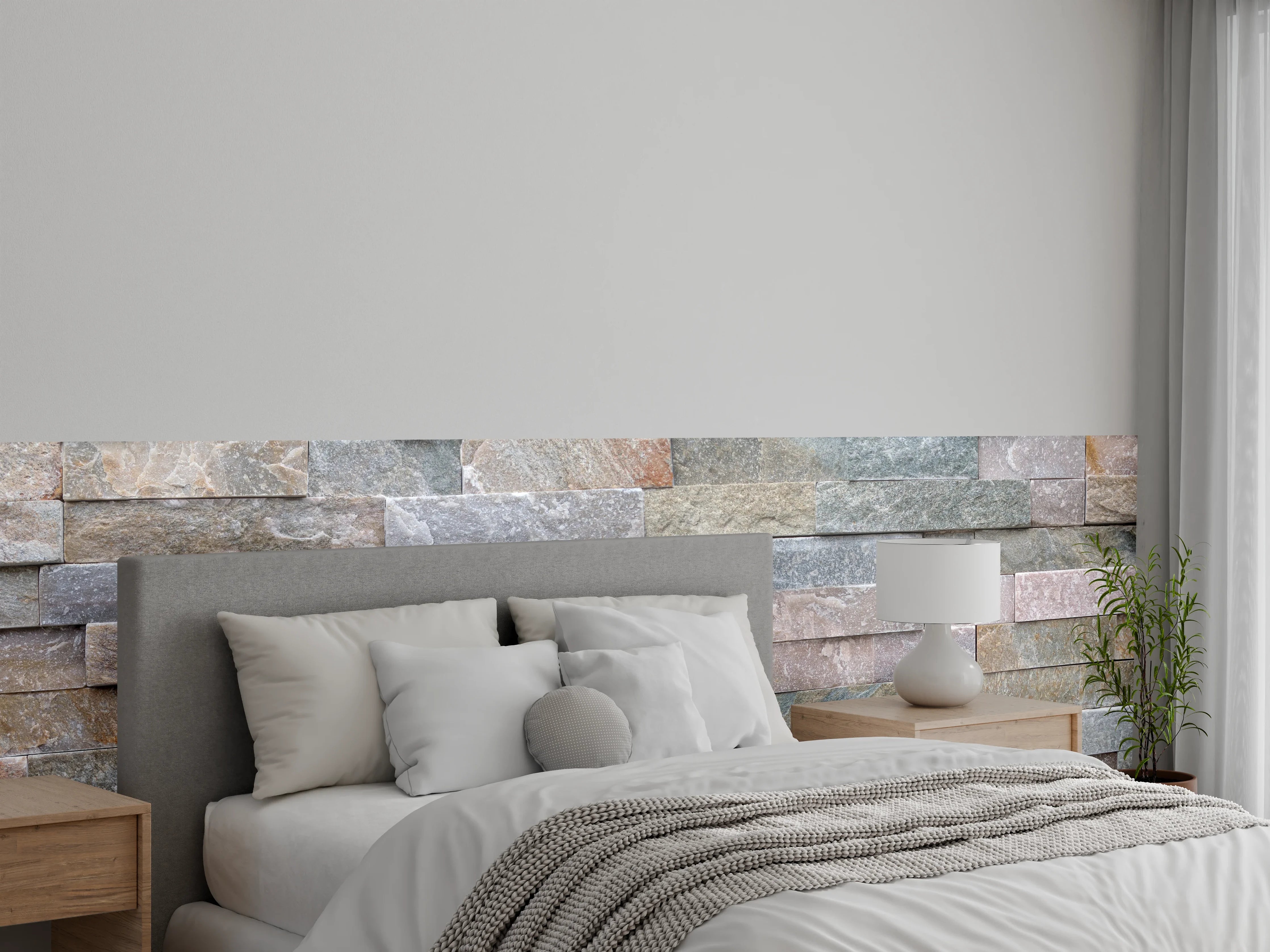 Wandverkleidung Schlafzimmer - Steinwand aus groben