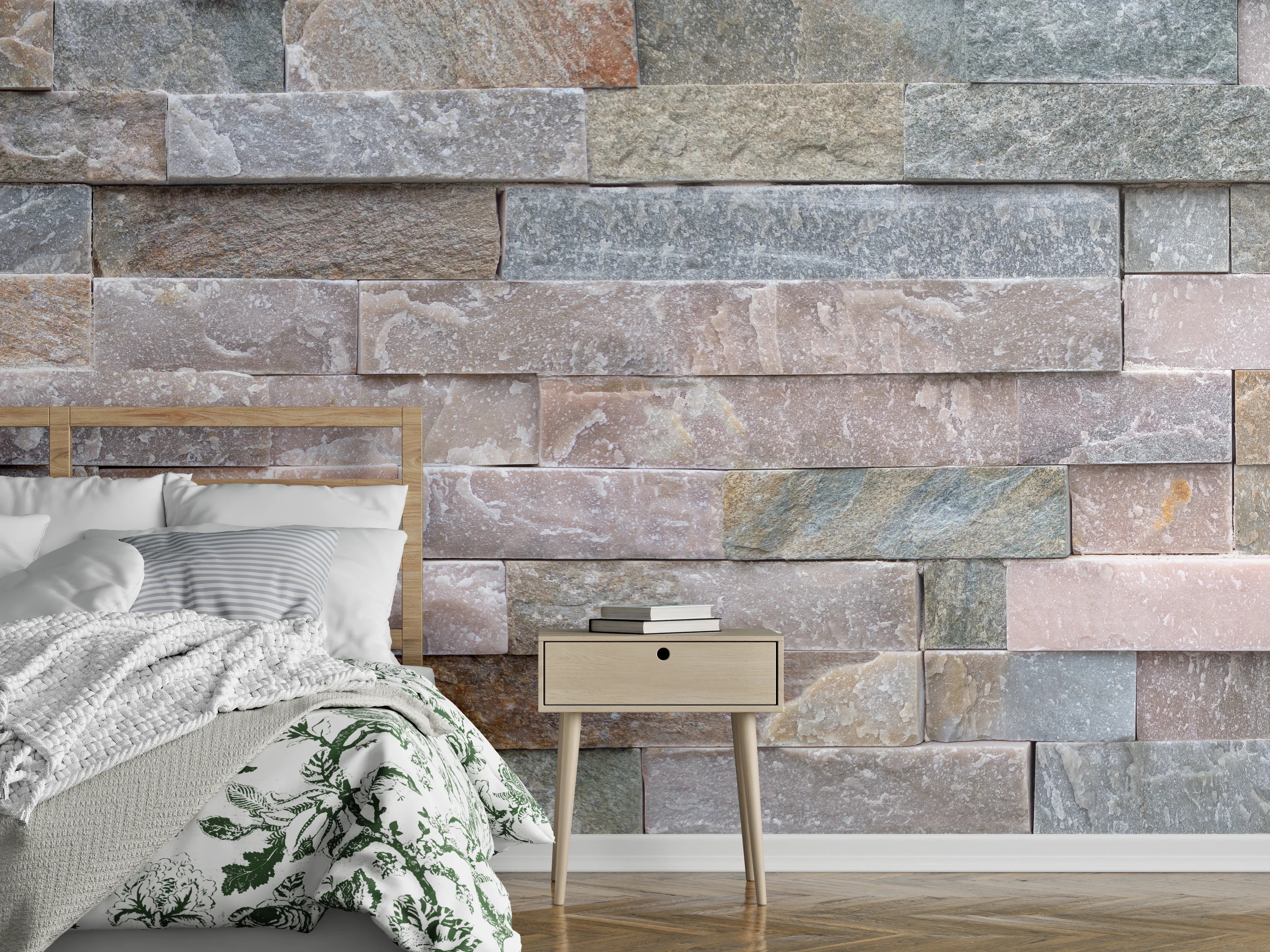 Wandverkleidung Schlafzimmer - Steinwand aus groben