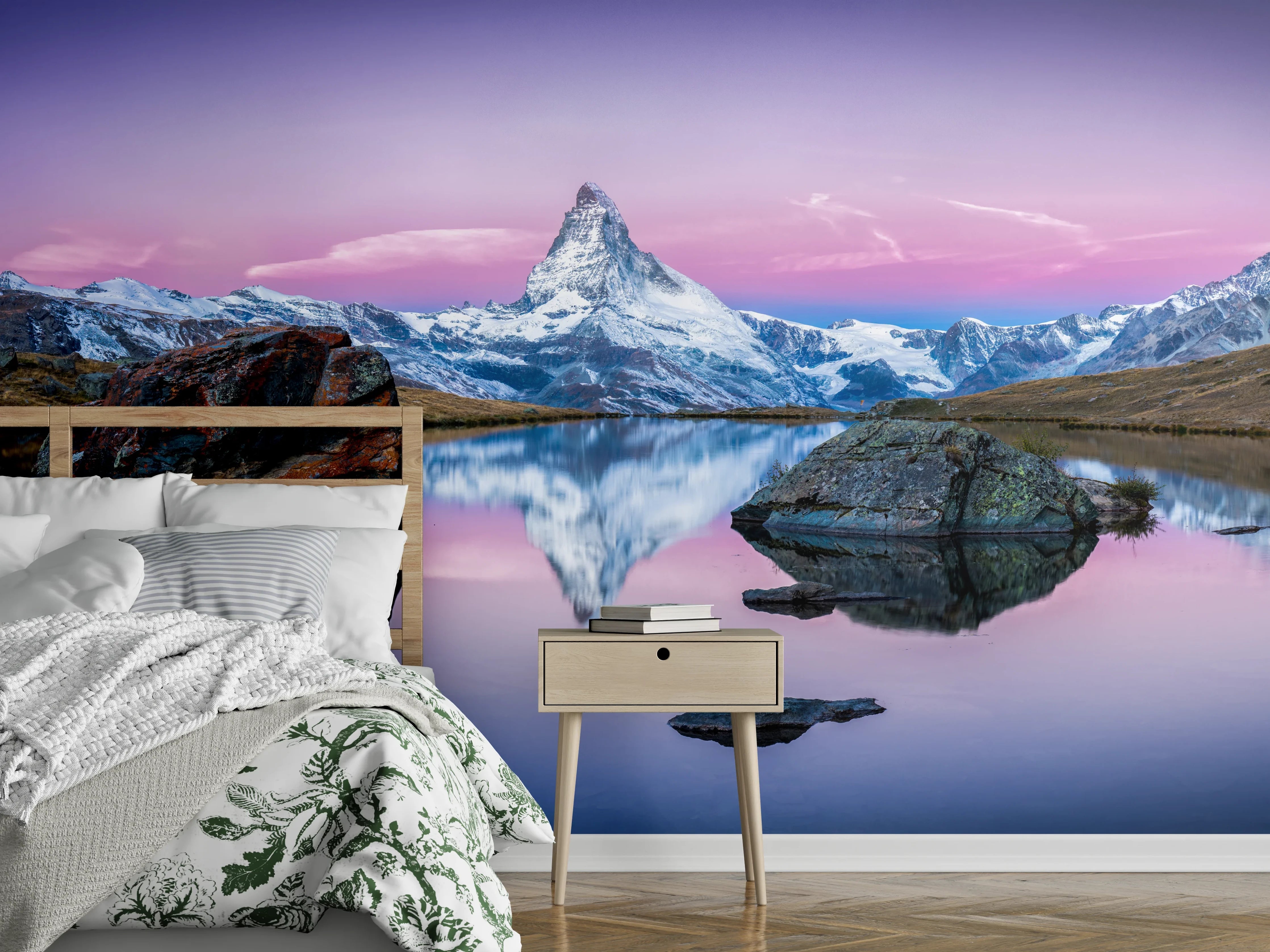 Wandverkleidung Schlafzimmer - Stellisee in Schweiz - Matterhorn Panorama