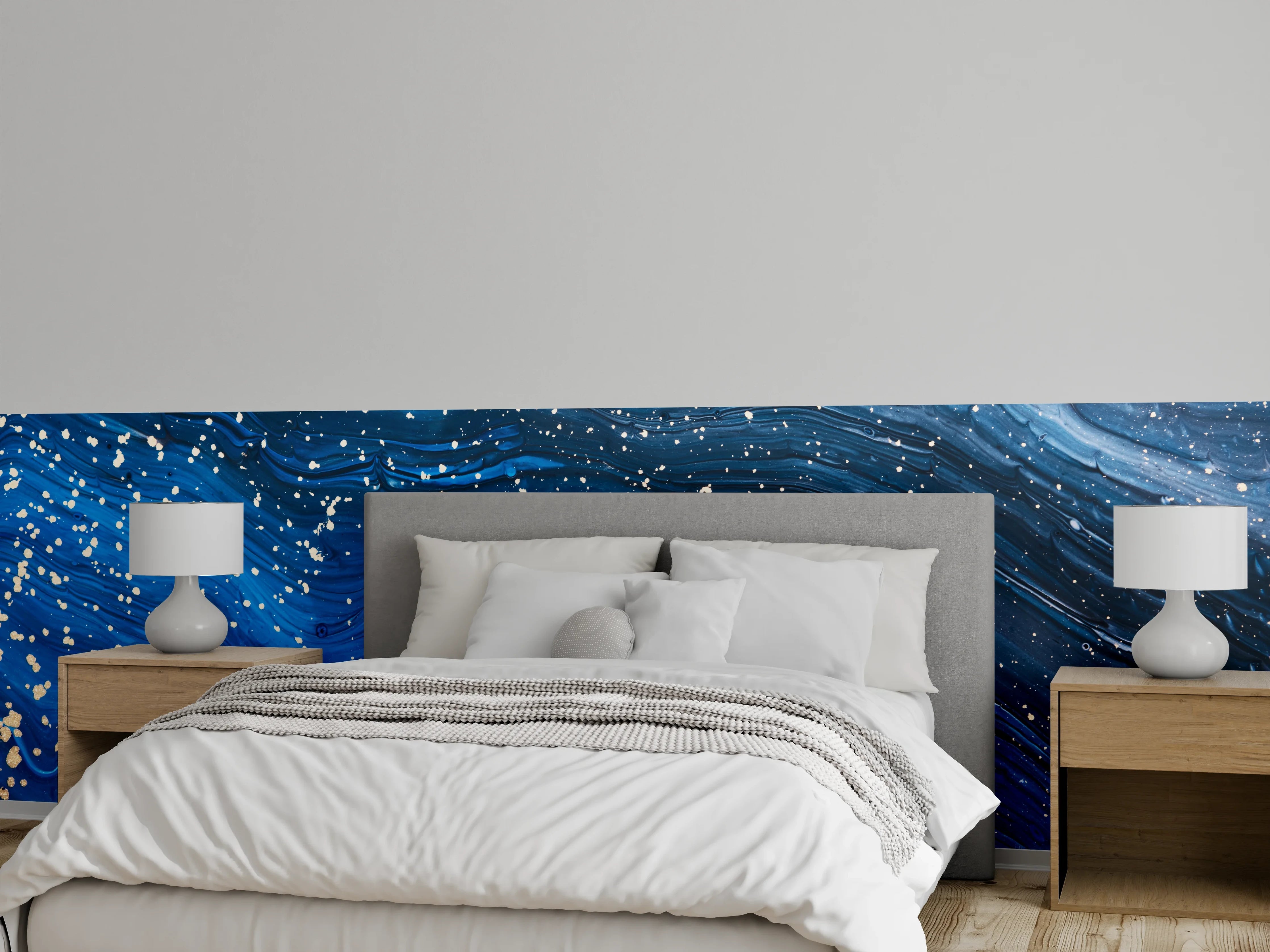 Wandverkleidung Schlafzimmer - Sternenhimmel abstrakt in Blau und Weiß