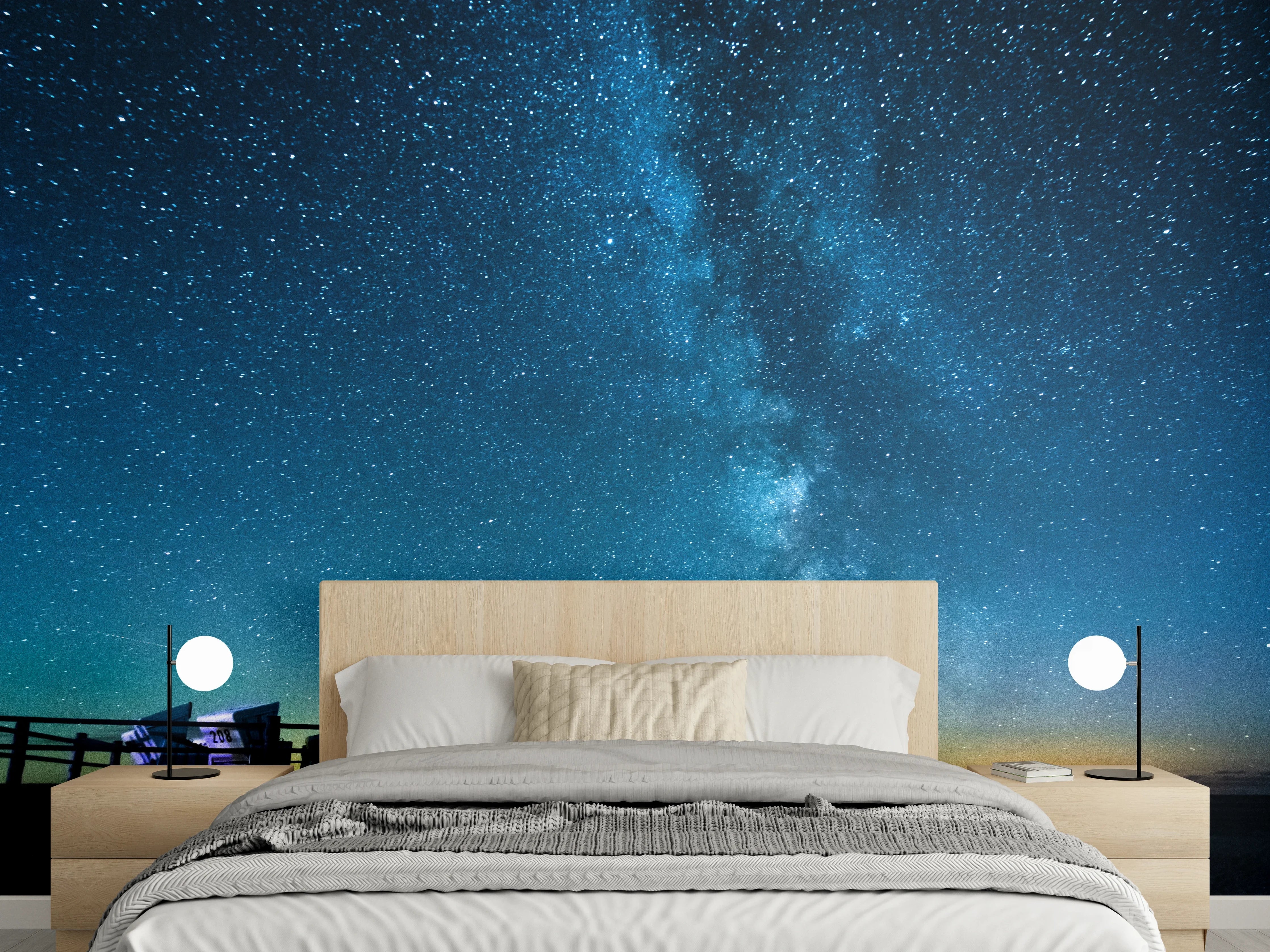 Wandverkleidung Schlafzimmer - Sternenhimmel am Meer mit Milchstraße