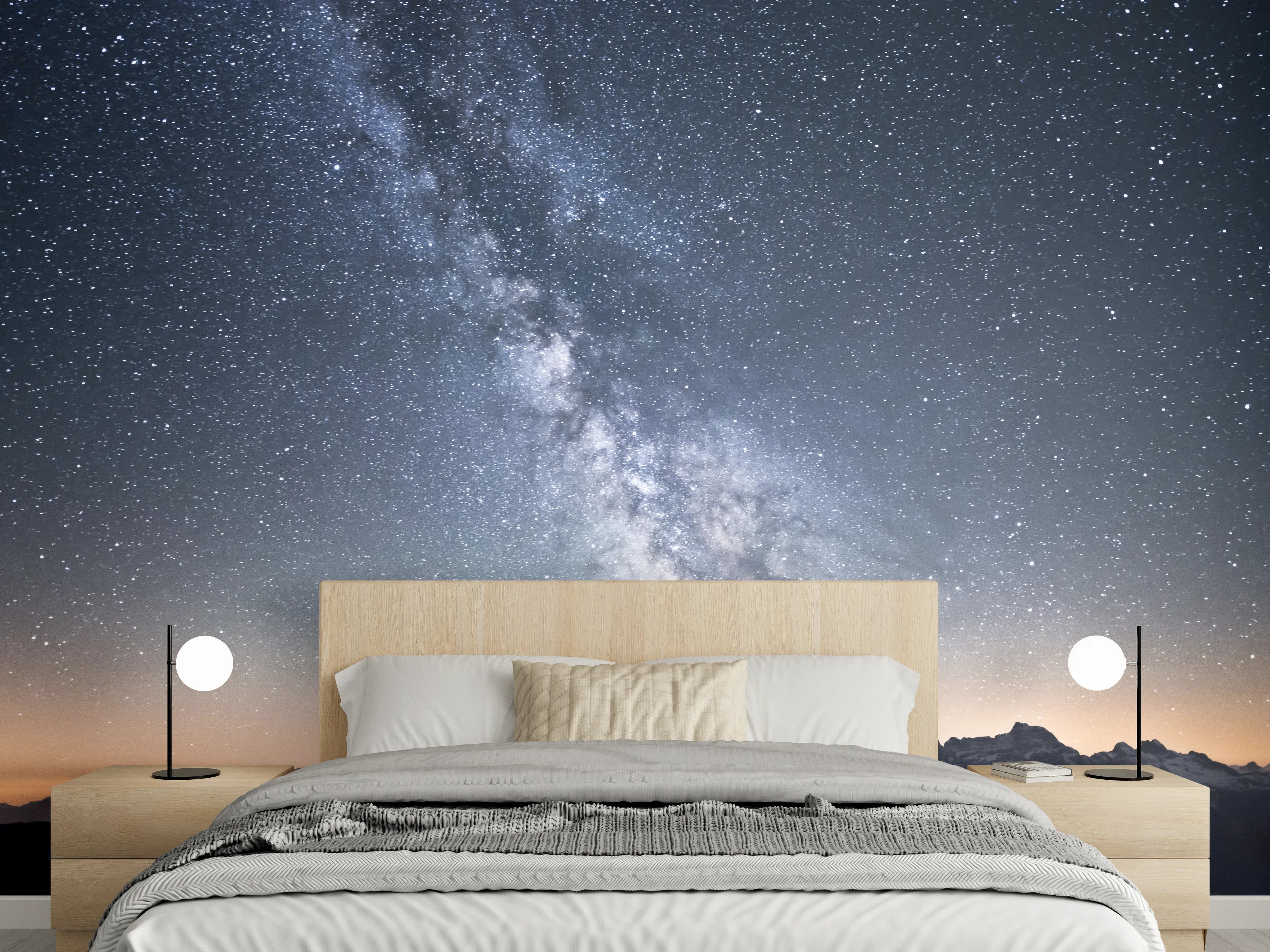 Wandverkleidung Schlafzimmer - Sternenhimmel über Bergrücken Panorama