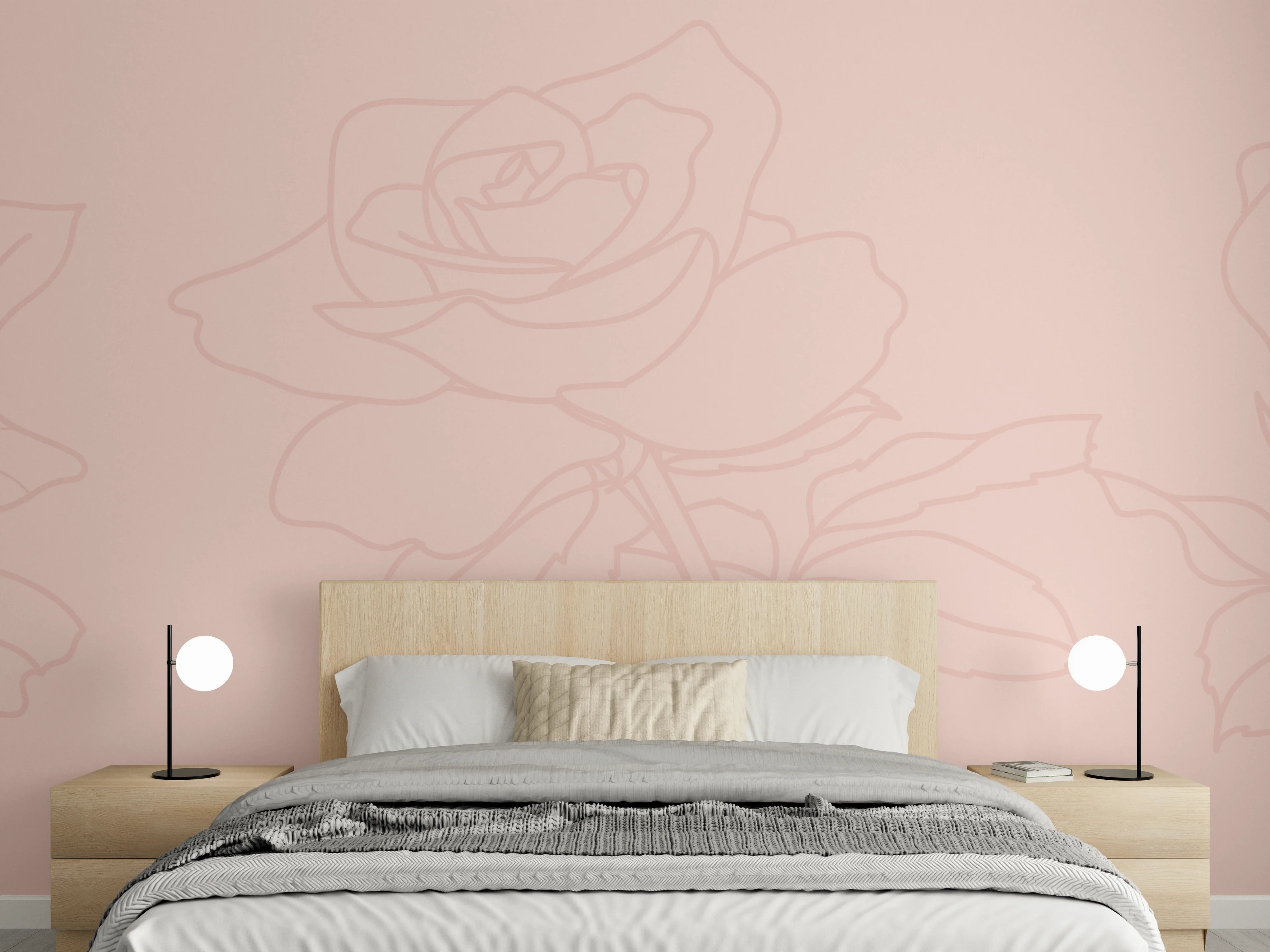 Wandverkleidung Schlafzimmer - Stilisierte Rosen Zeichnung