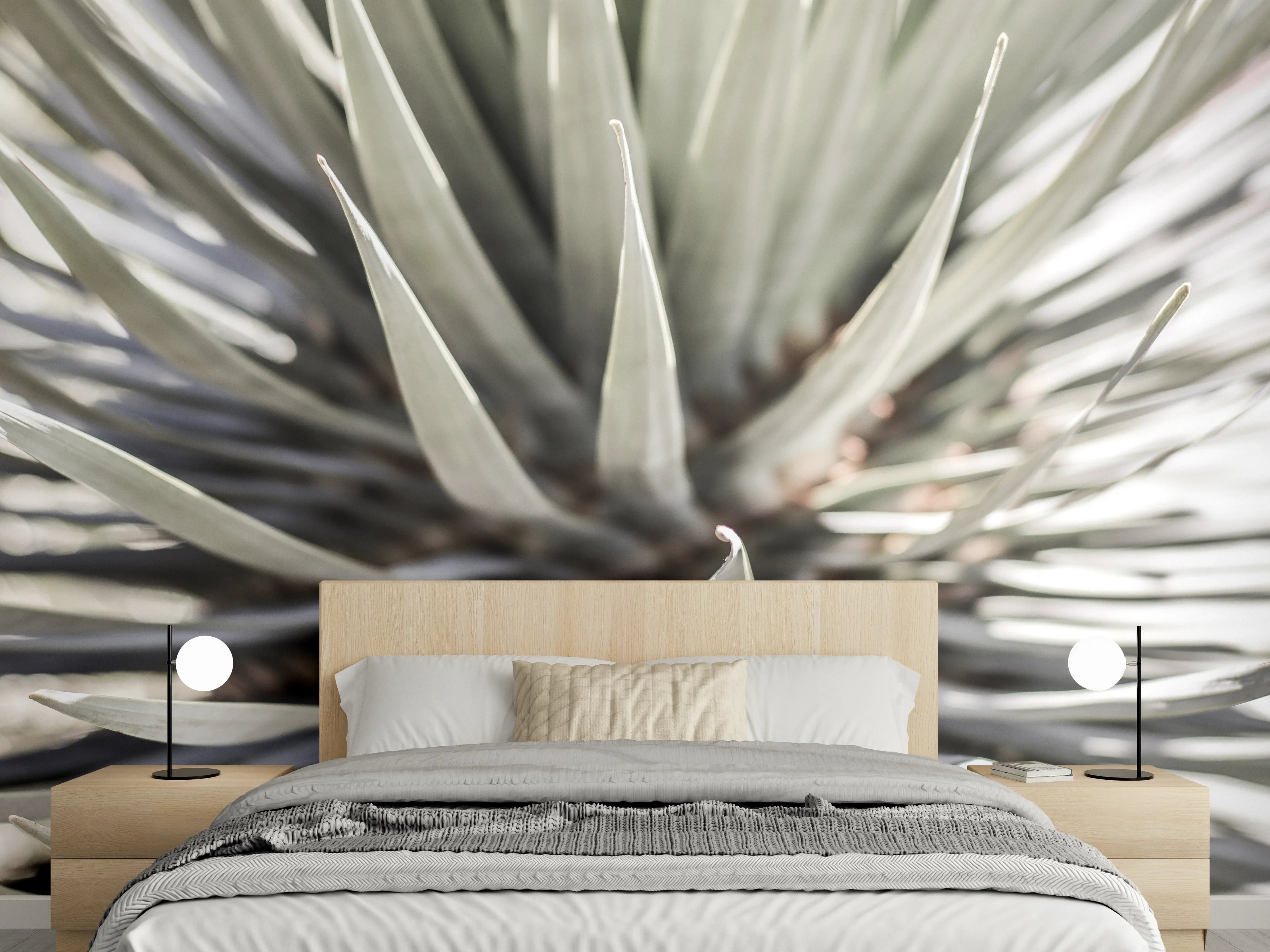 Wandverkleidung Schlafzimmer - Stilvolle Agavenstruktur in Weiß und Grau