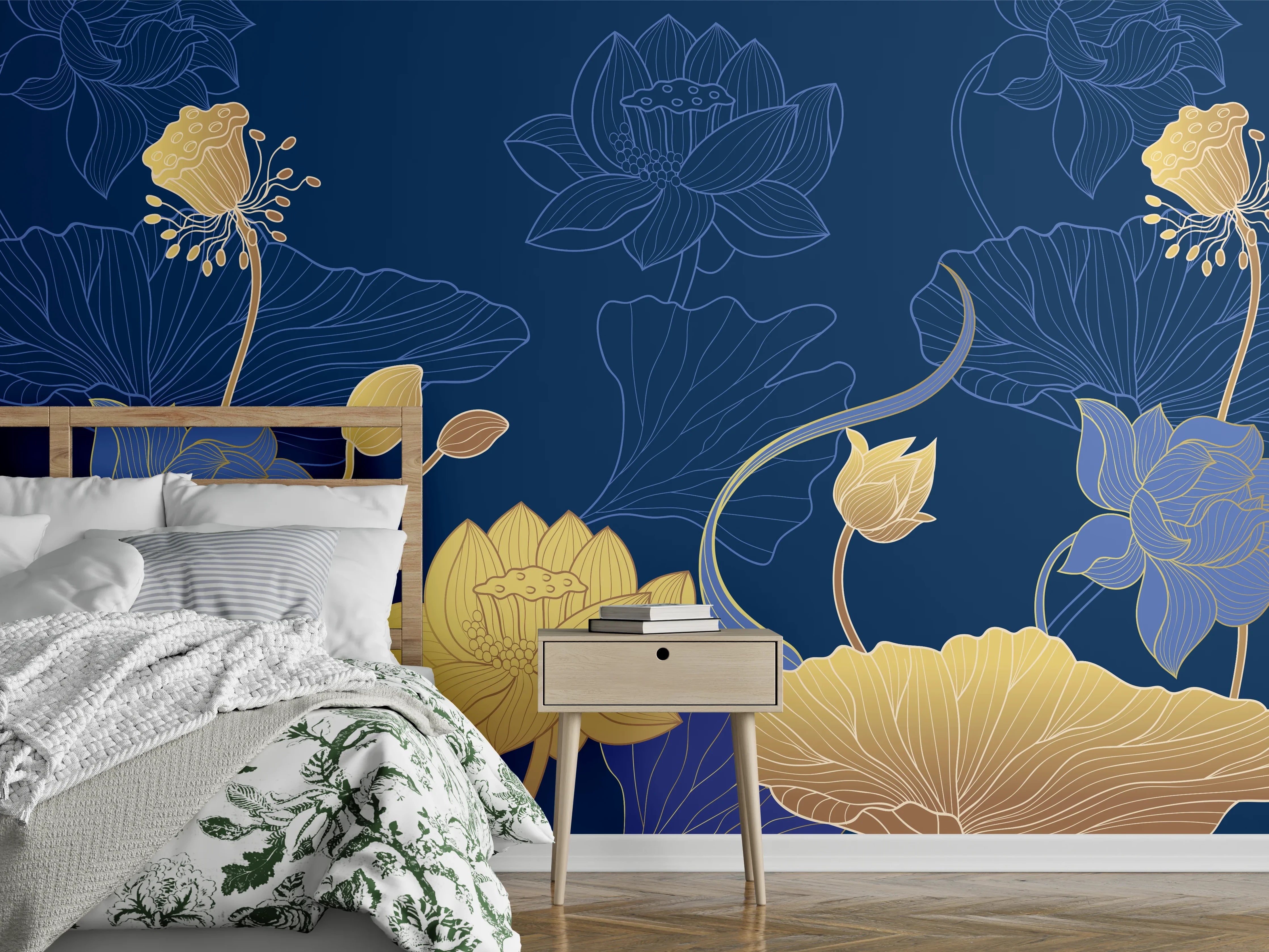 Wandverkleidung Schlafzimmer - Stilvolle Blumenmuster Tapete