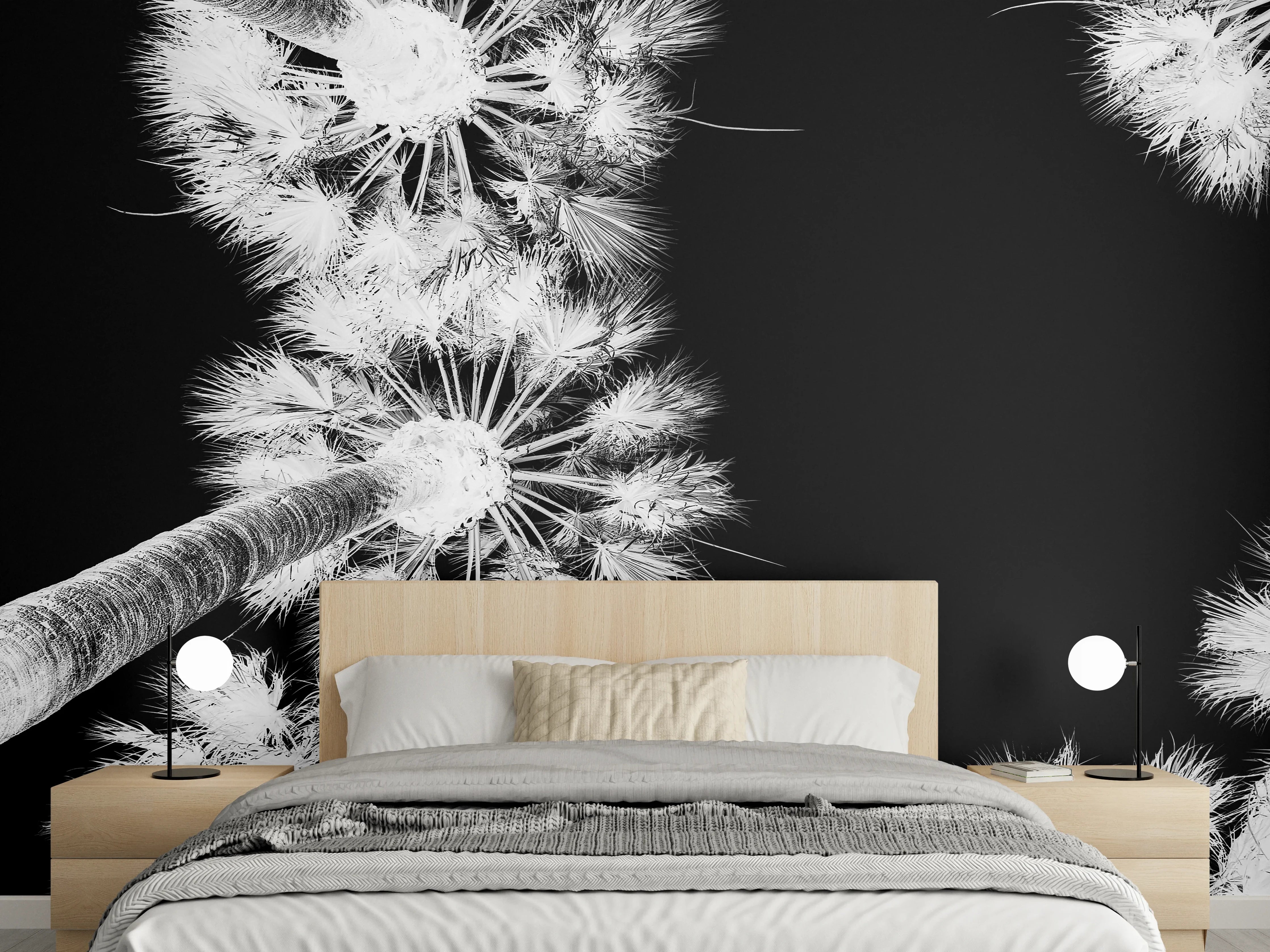 Wandverkleidung Schlafzimmer - Stilvolle Schwarz-Weiß-Pusteblumen-Wandkunst