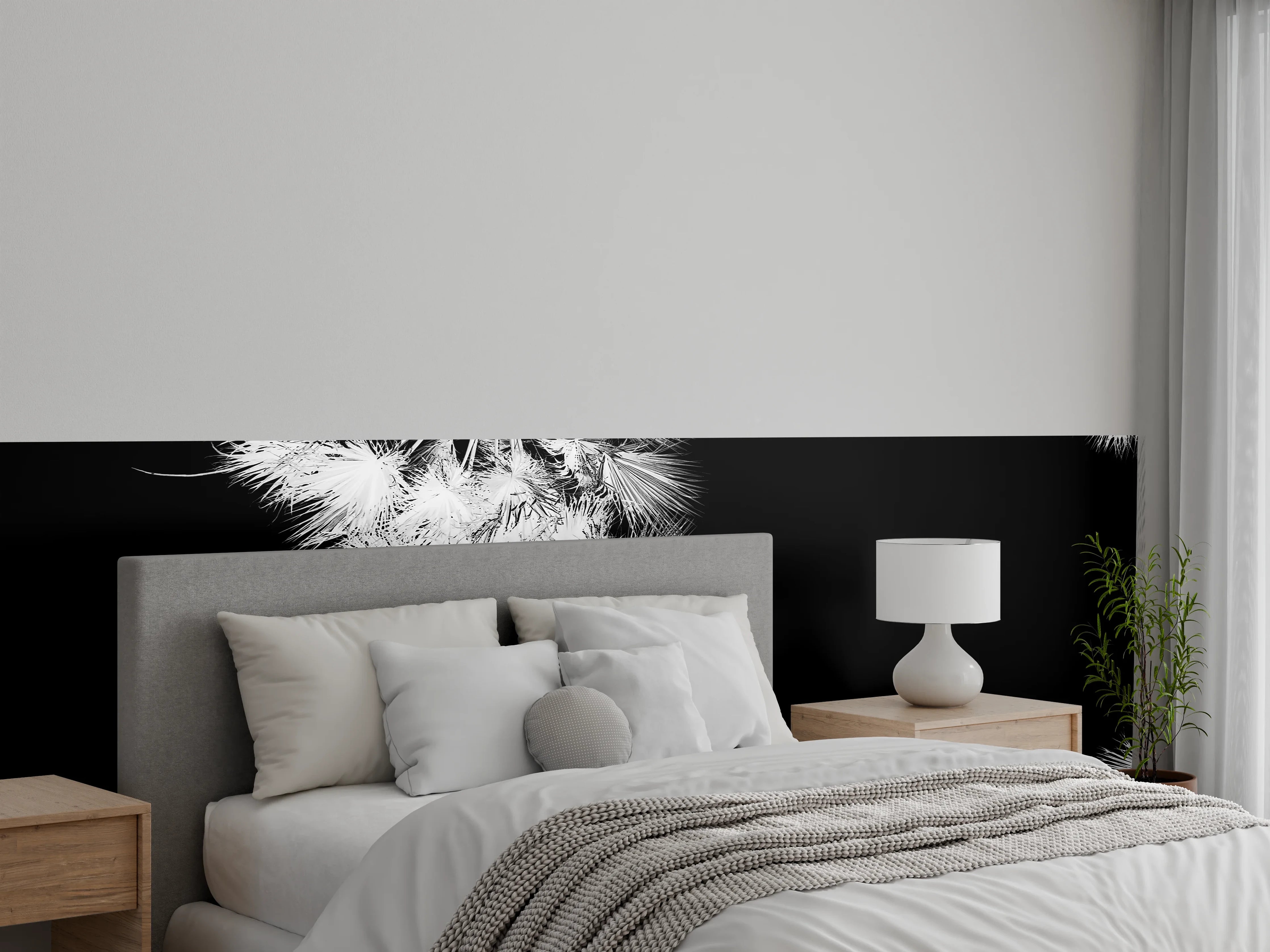 Wandverkleidung Schlafzimmer - Stilvolle Schwarz-Weiß-Pusteblumen-Wandkunst