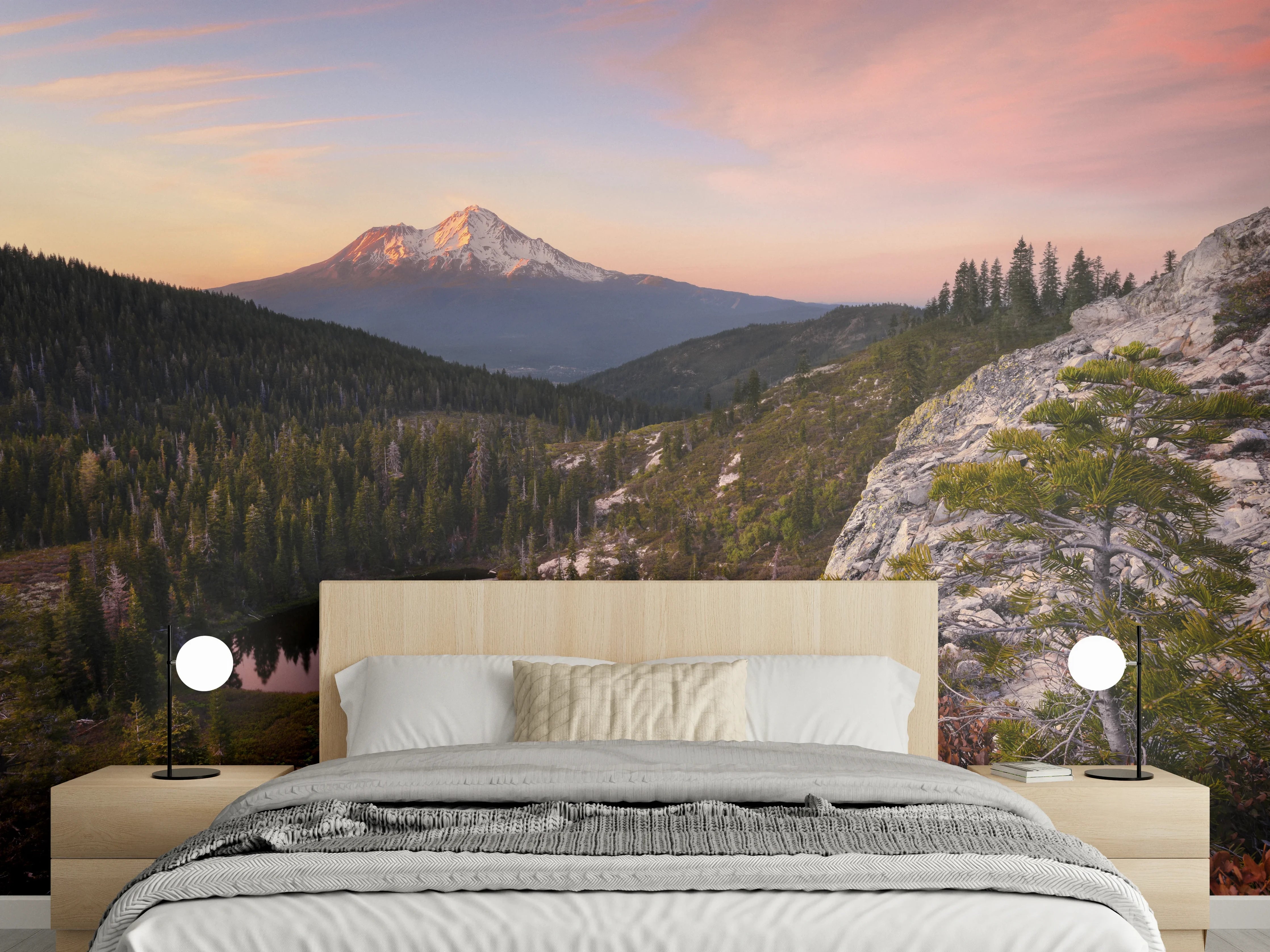 Wandverkleidung Schlafzimmer - Stimmungsvolle Berglandschaft am See