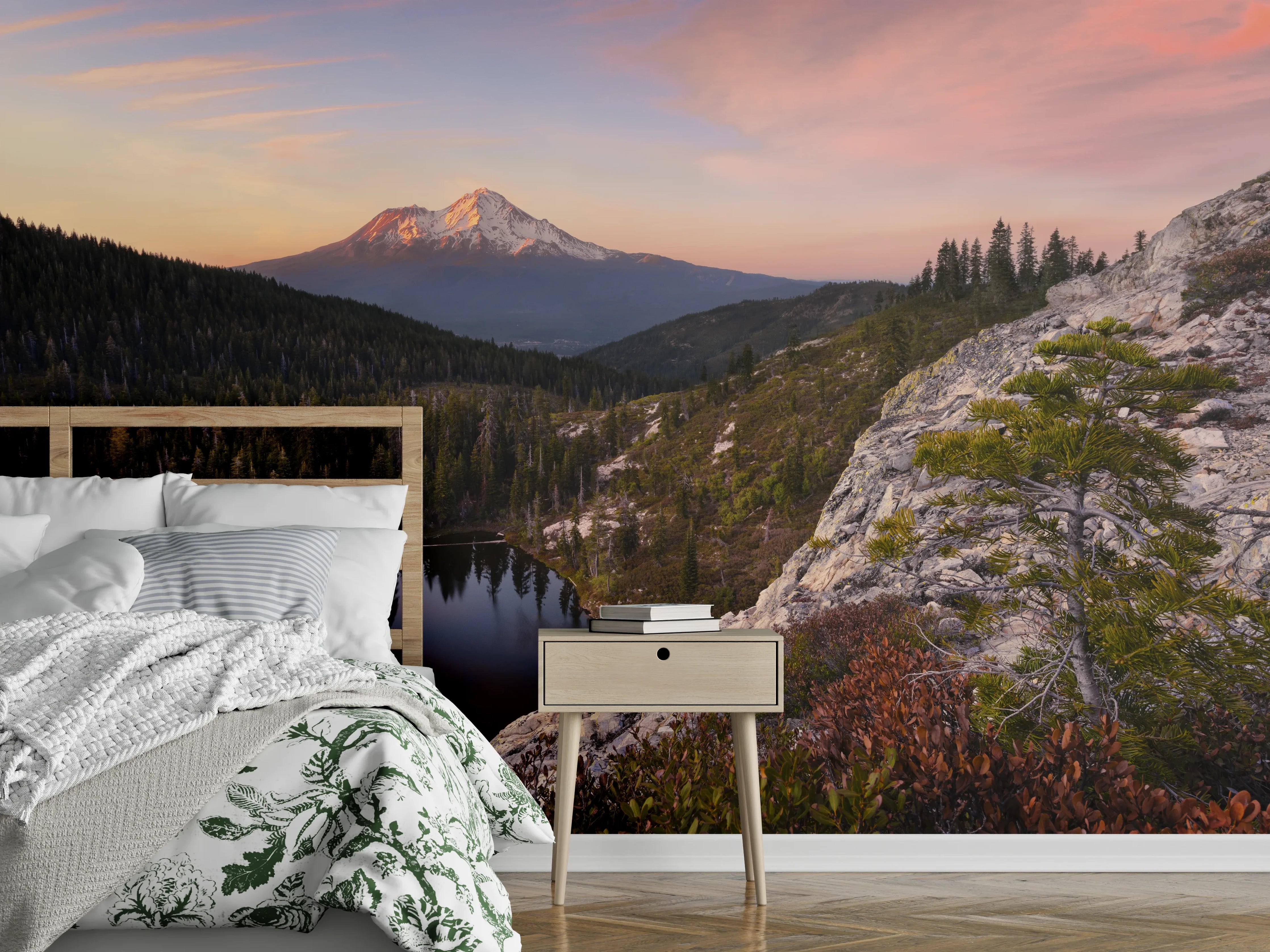 Wandverkleidung Schlafzimmer - Stimmungsvolle Berglandschaft am See