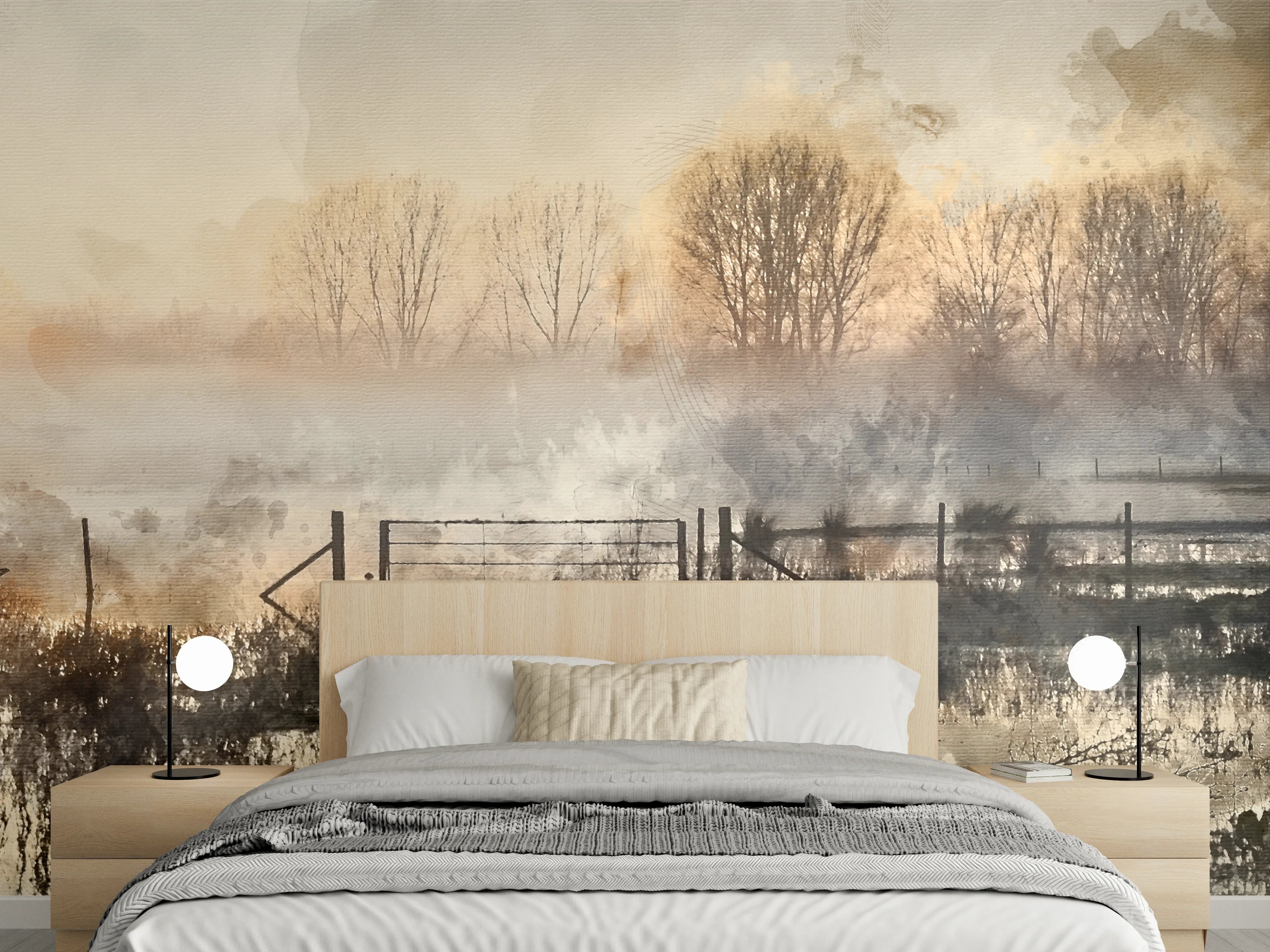 Wandverkleidung Schlafzimmer - Stimmungsvolle Landschaft mit Nebel