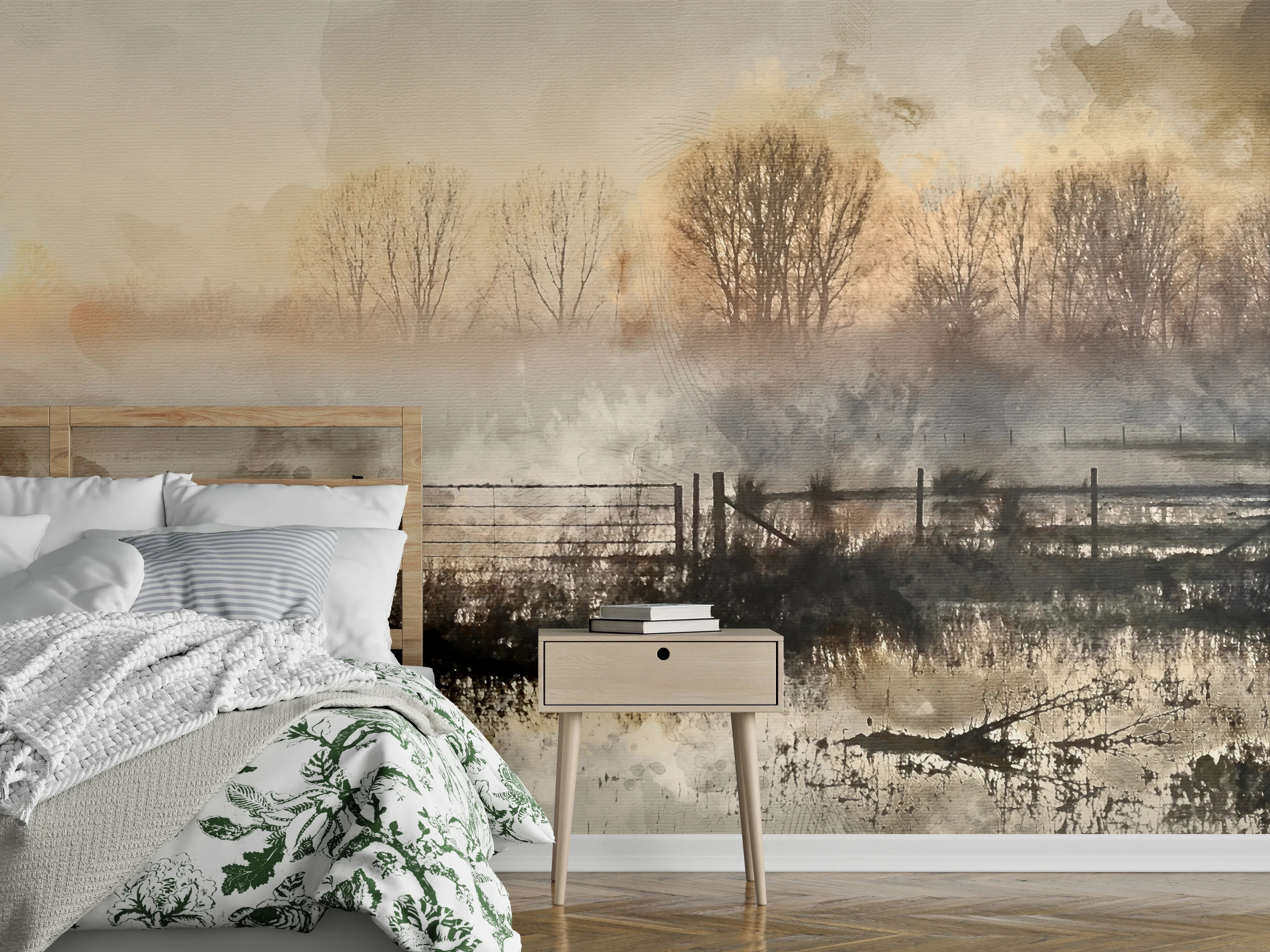 Wandverkleidung Schlafzimmer - Stimmungsvolle Landschaft mit Nebel