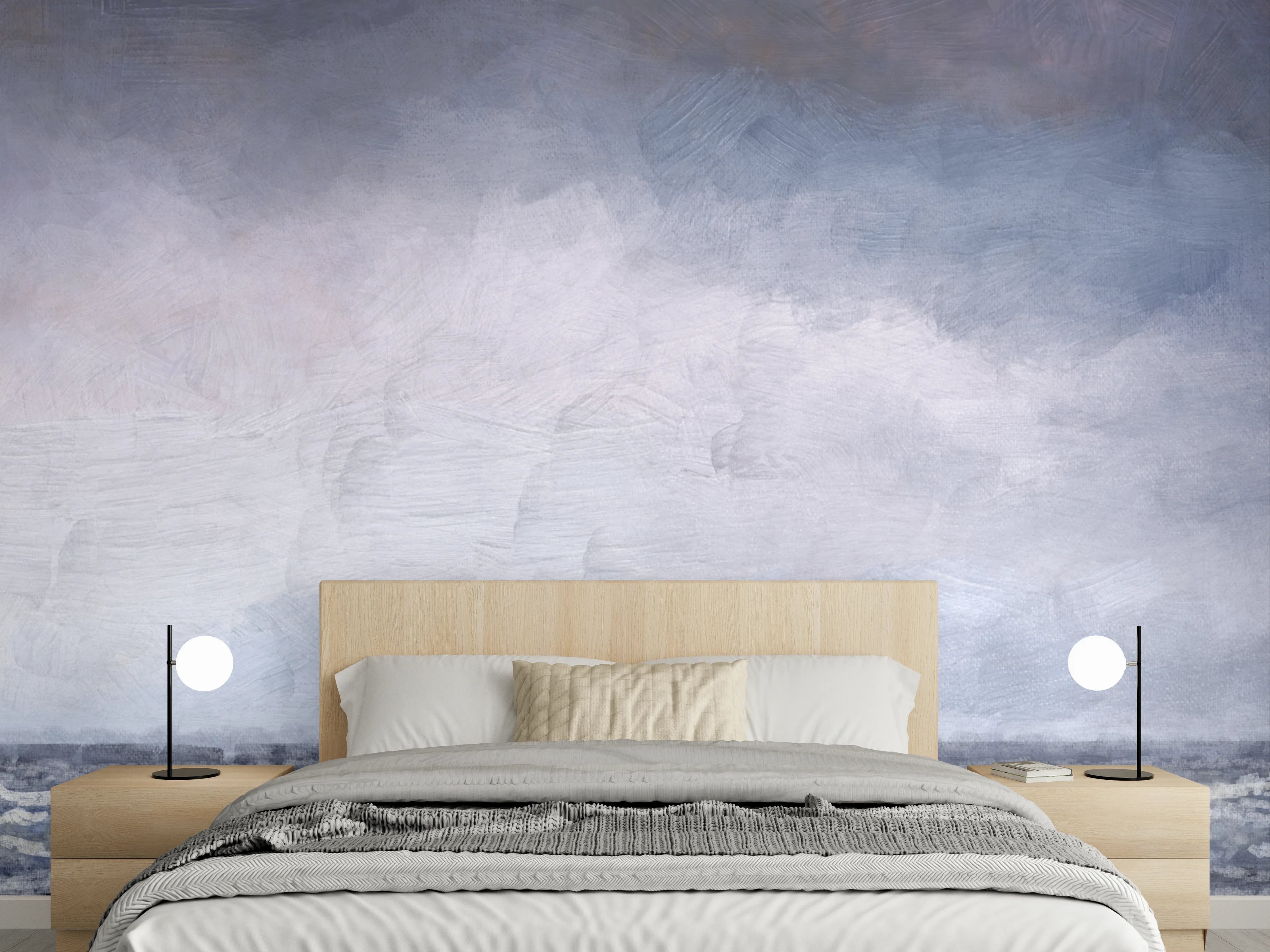 Wandverkleidung Schlafzimmer - Stimmungsvolle Meereslandschaft Grau Blau
