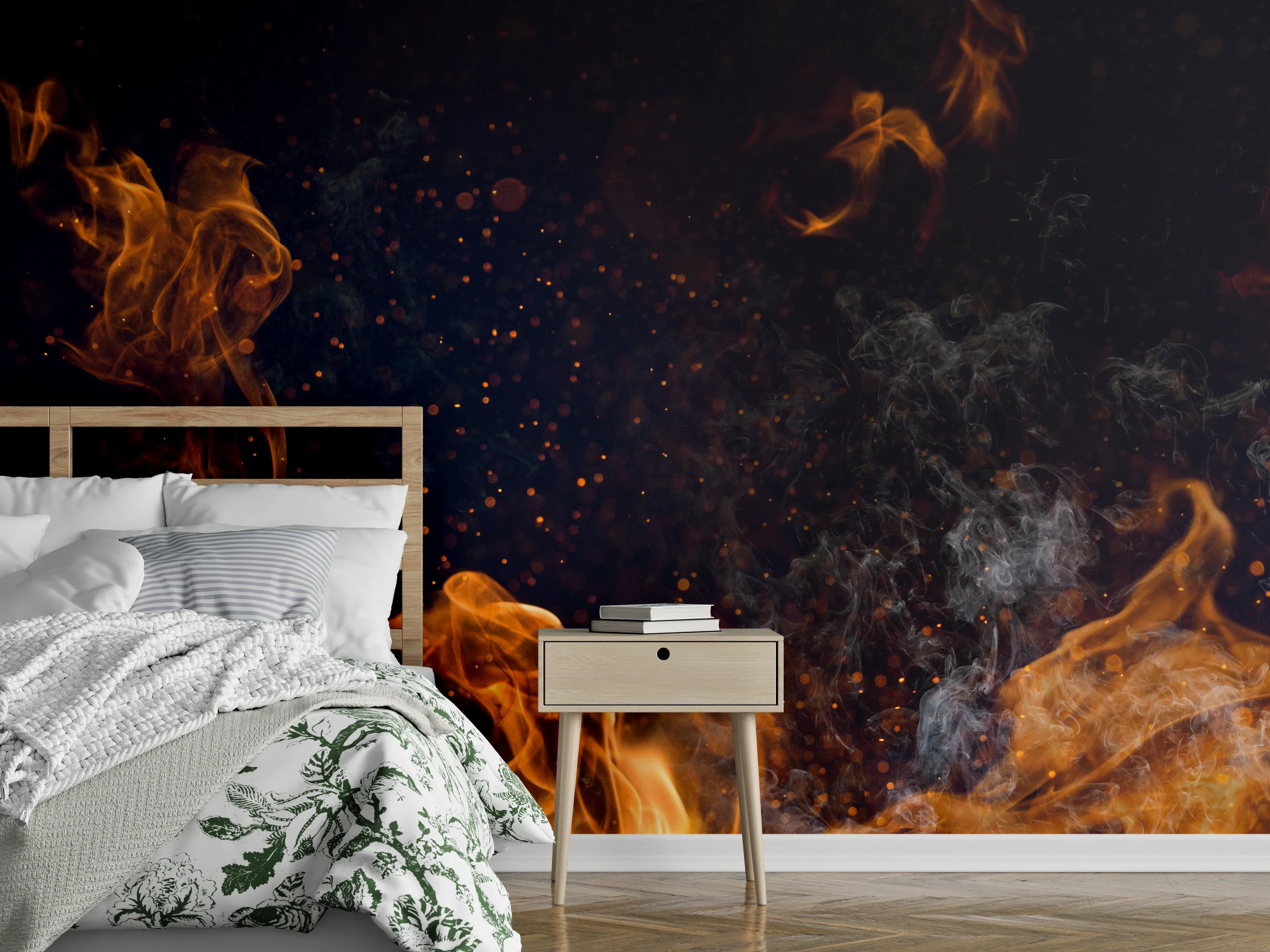 Wandverkleidung Schlafzimmer - Stimmungsvolles Feuer Wandbild