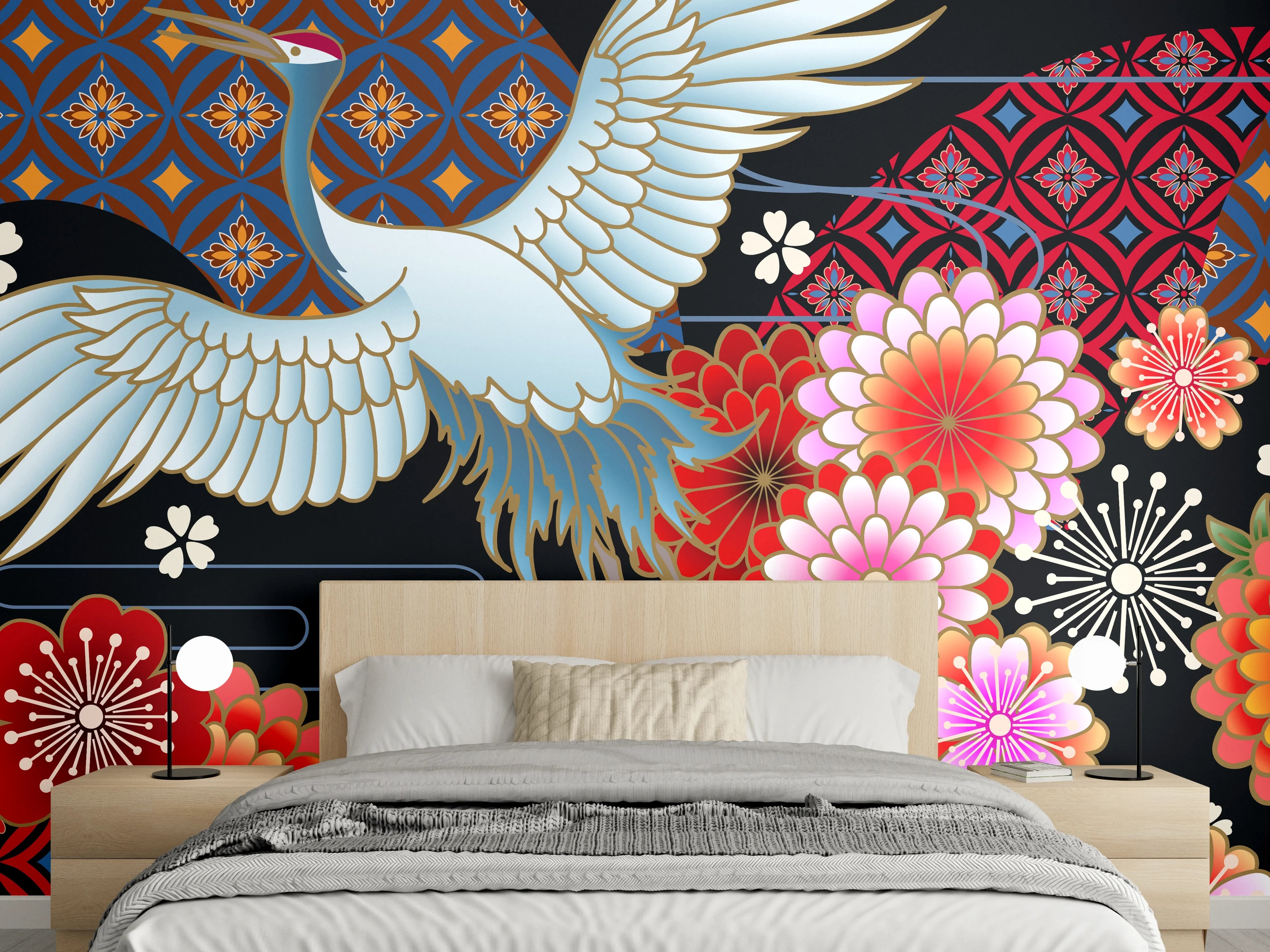 Wandverkleidung Schlafzimmer - Stolzer Kranich