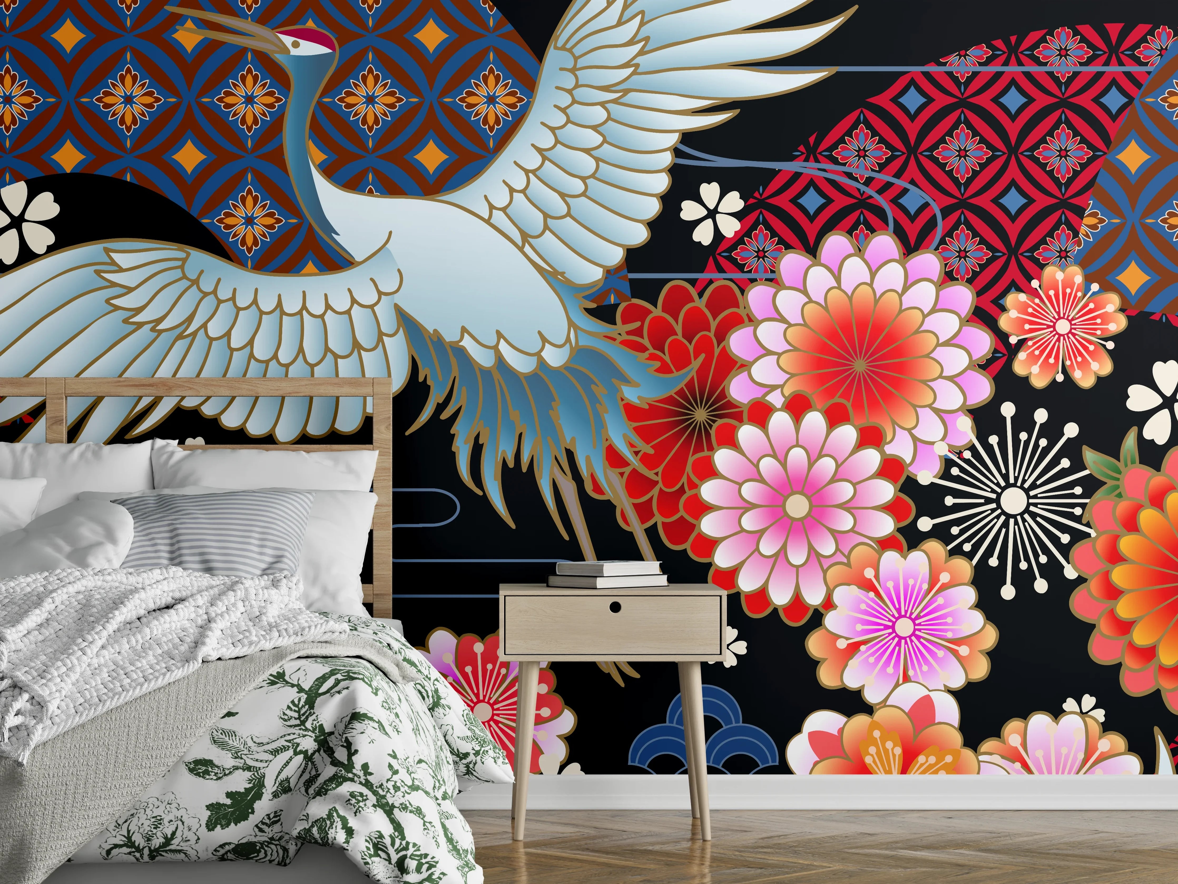 Wandverkleidung Schlafzimmer - Stolzer Kranich