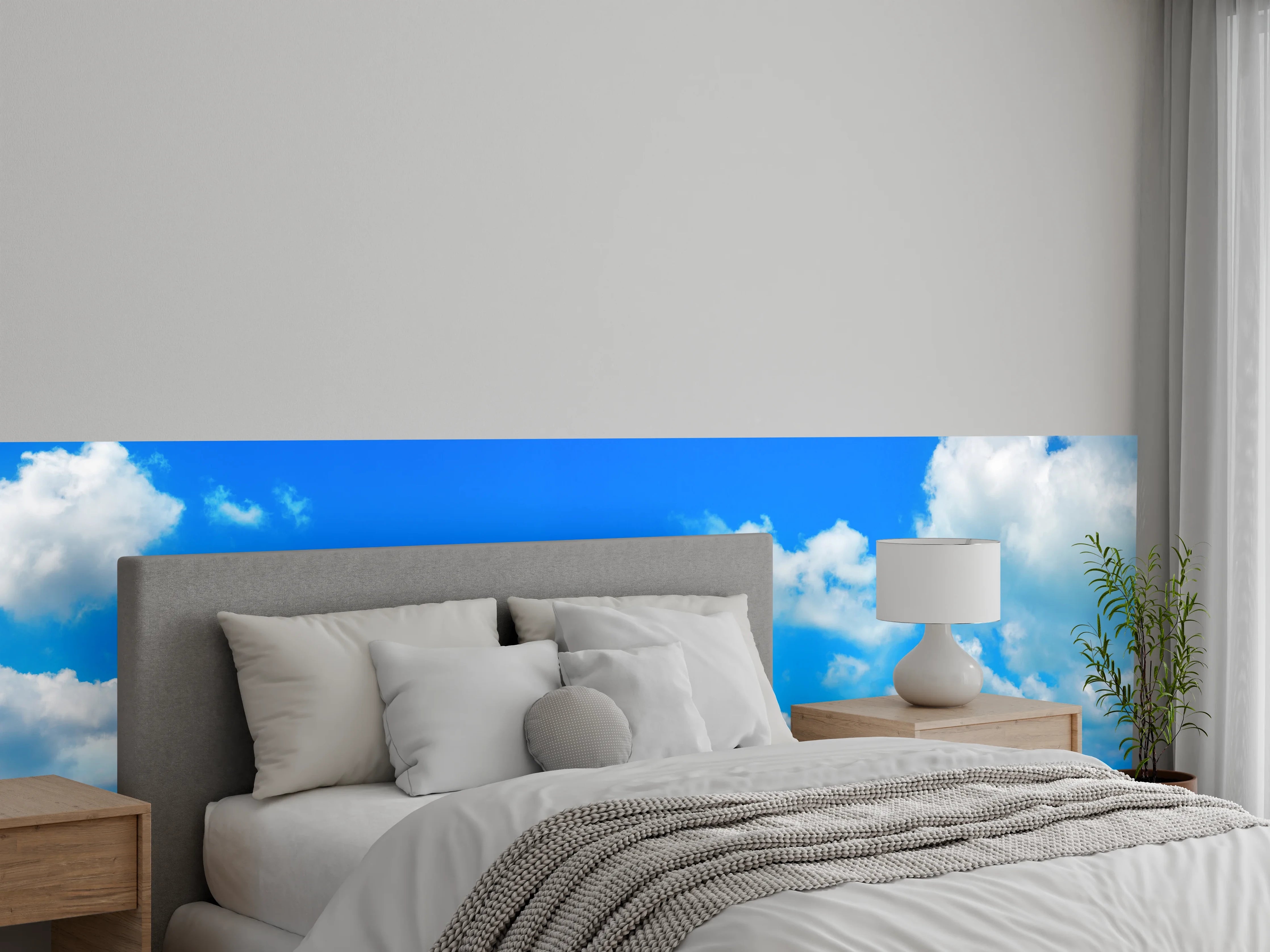 Wandverkleidung Schlafzimmer - Strand und Meer Panorama – Blau & Weiß
