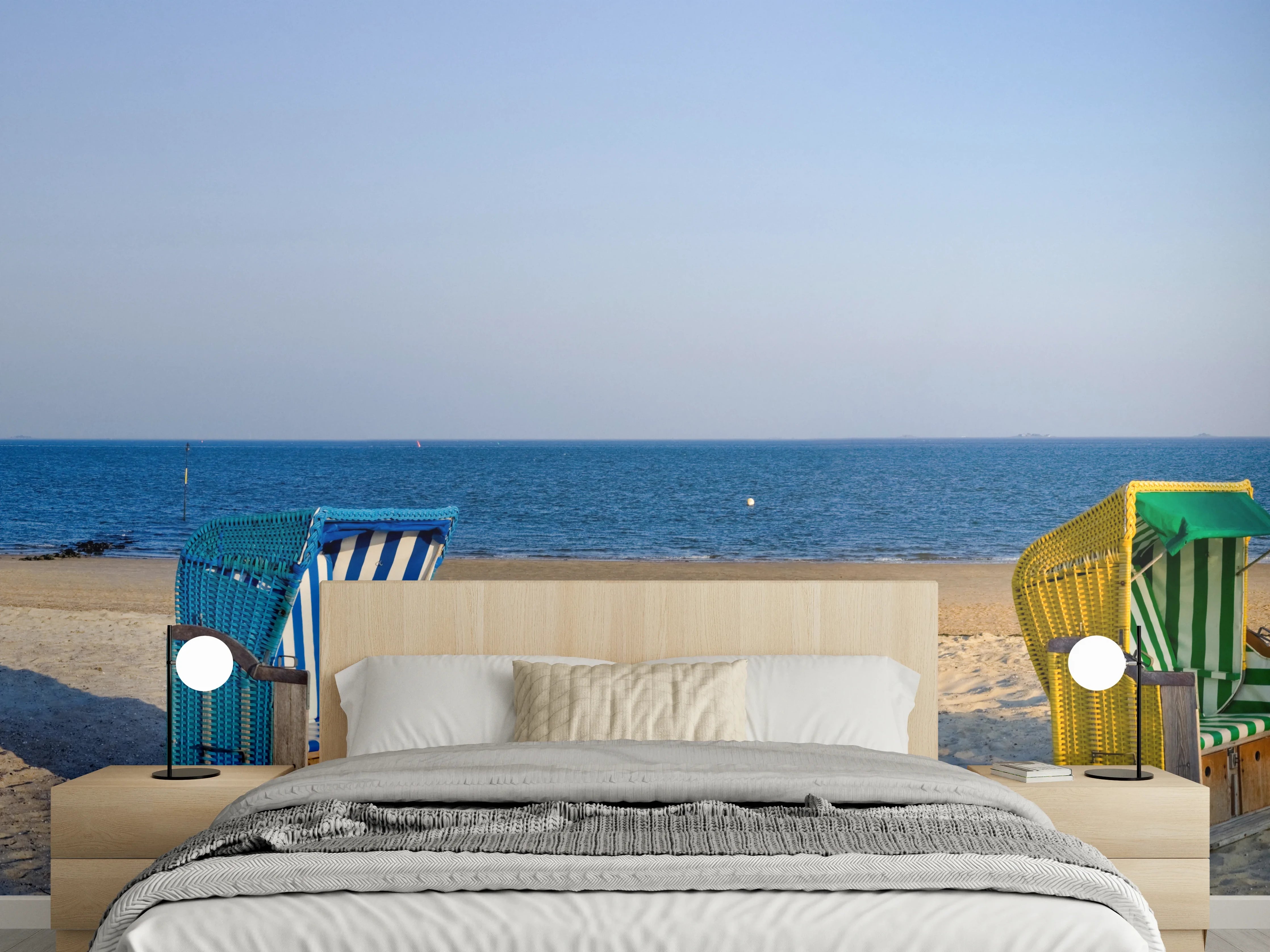 Wandverkleidung Schlafzimmer - Strandkörbe am Meer Panorama