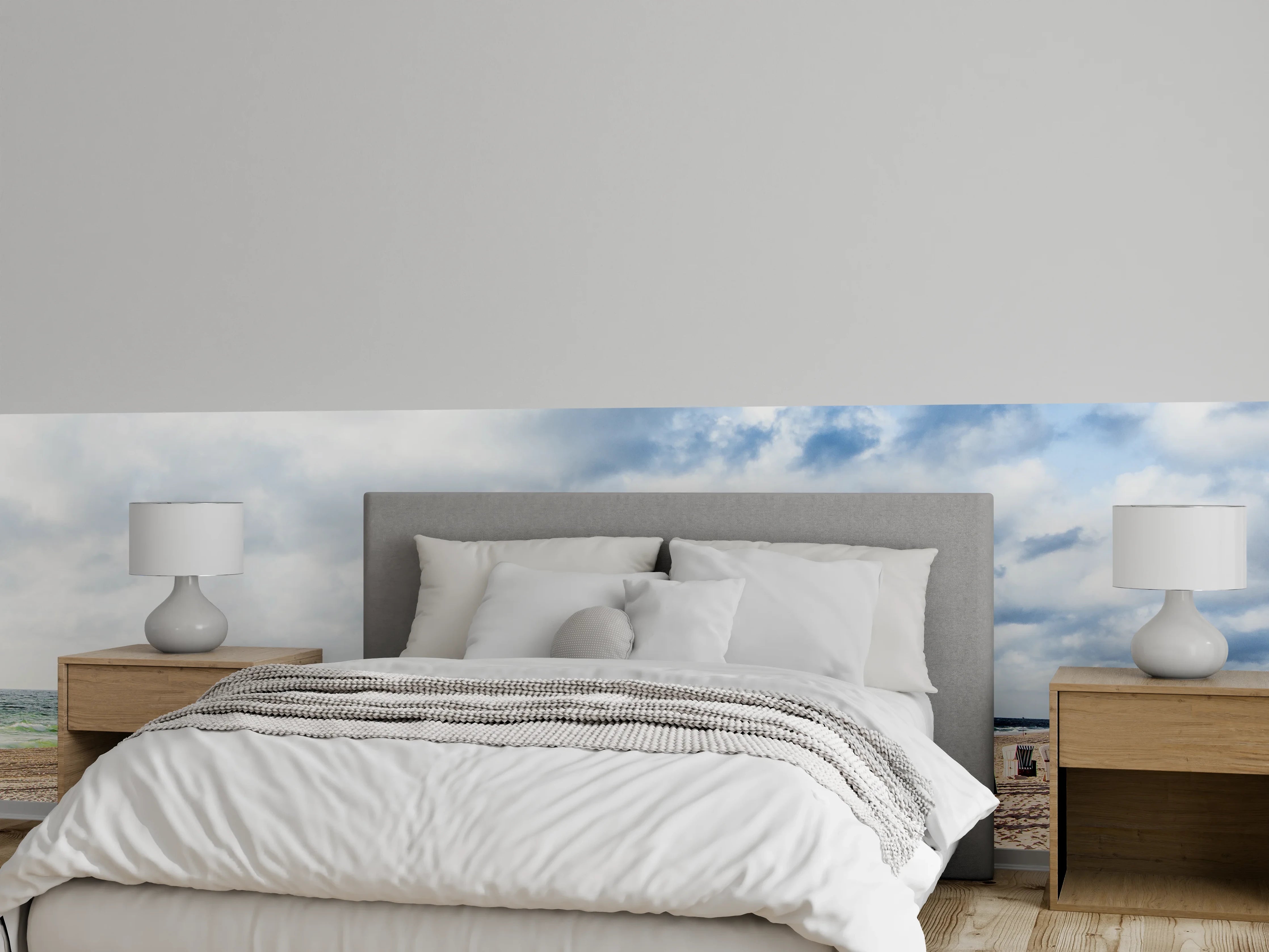 Wandverkleidung Schlafzimmer - Strandkörbe am ruhigen Sandstrand