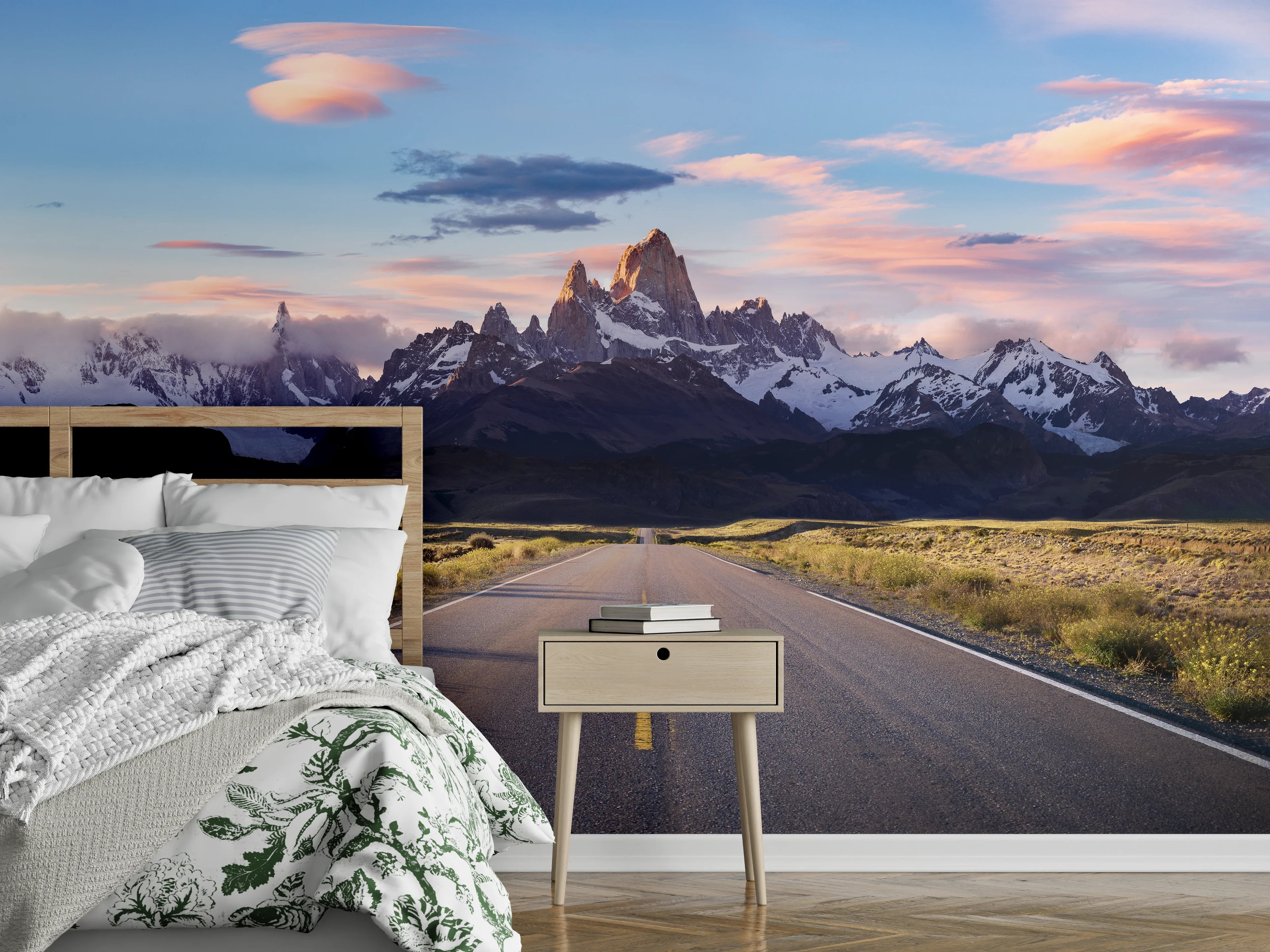Wandverkleidung Schlafzimmer - Straße mit Blick auf Berge