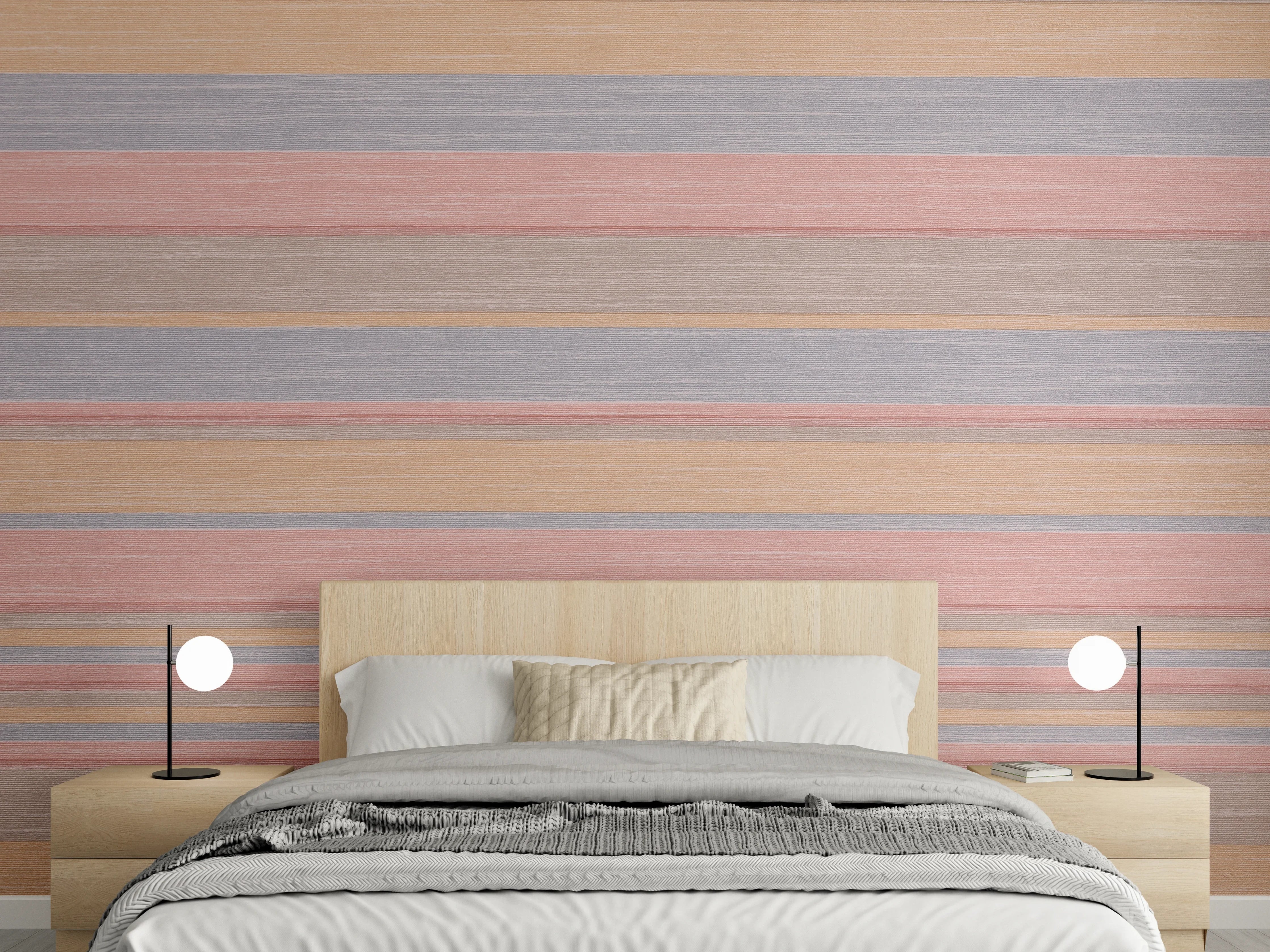 Wandverkleidung Schlafzimmer - Streifen-Muster Pastellrosa Beige Grau