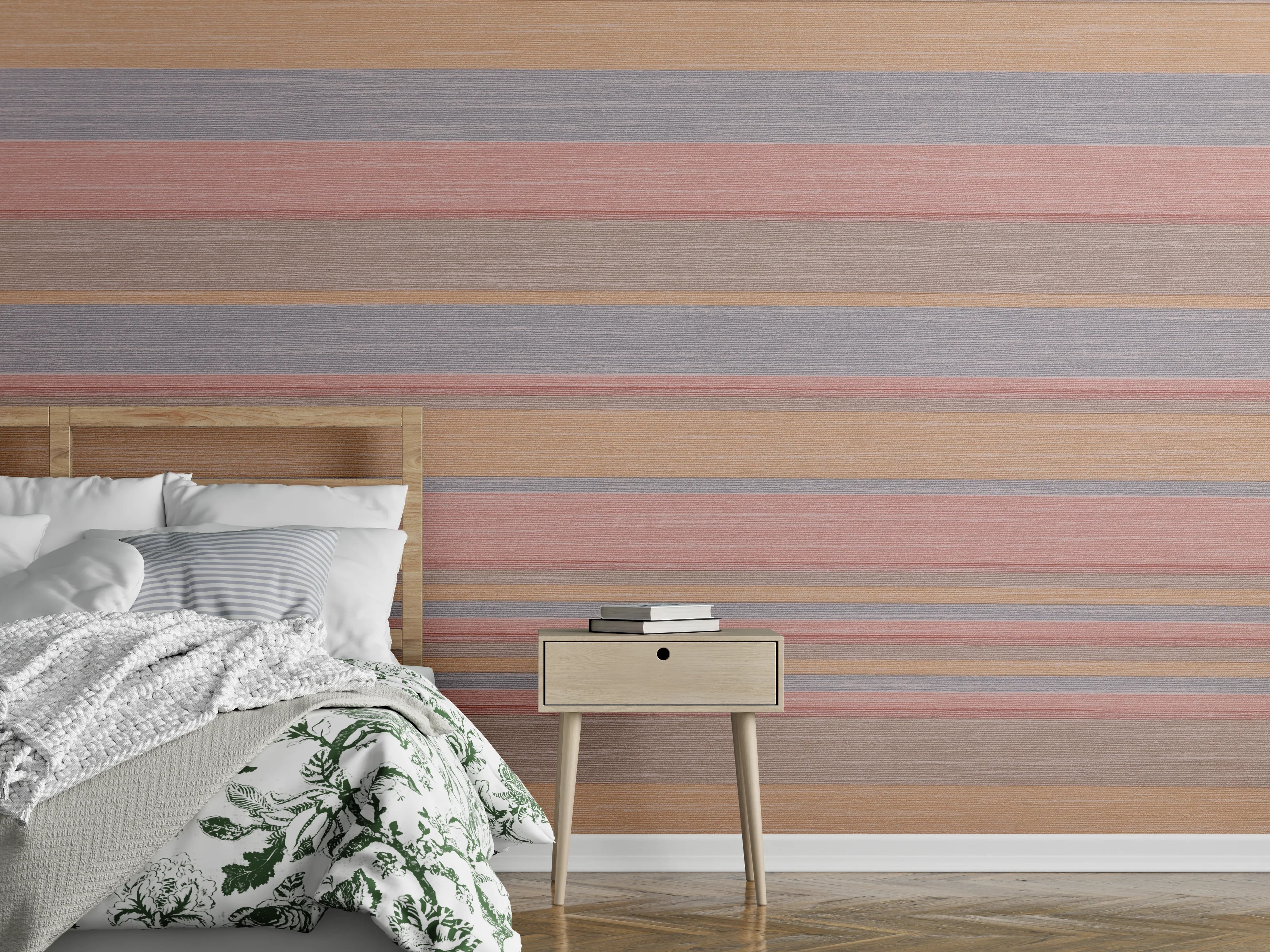 Wandverkleidung Schlafzimmer - Streifen-Muster Pastellrosa Beige Grau