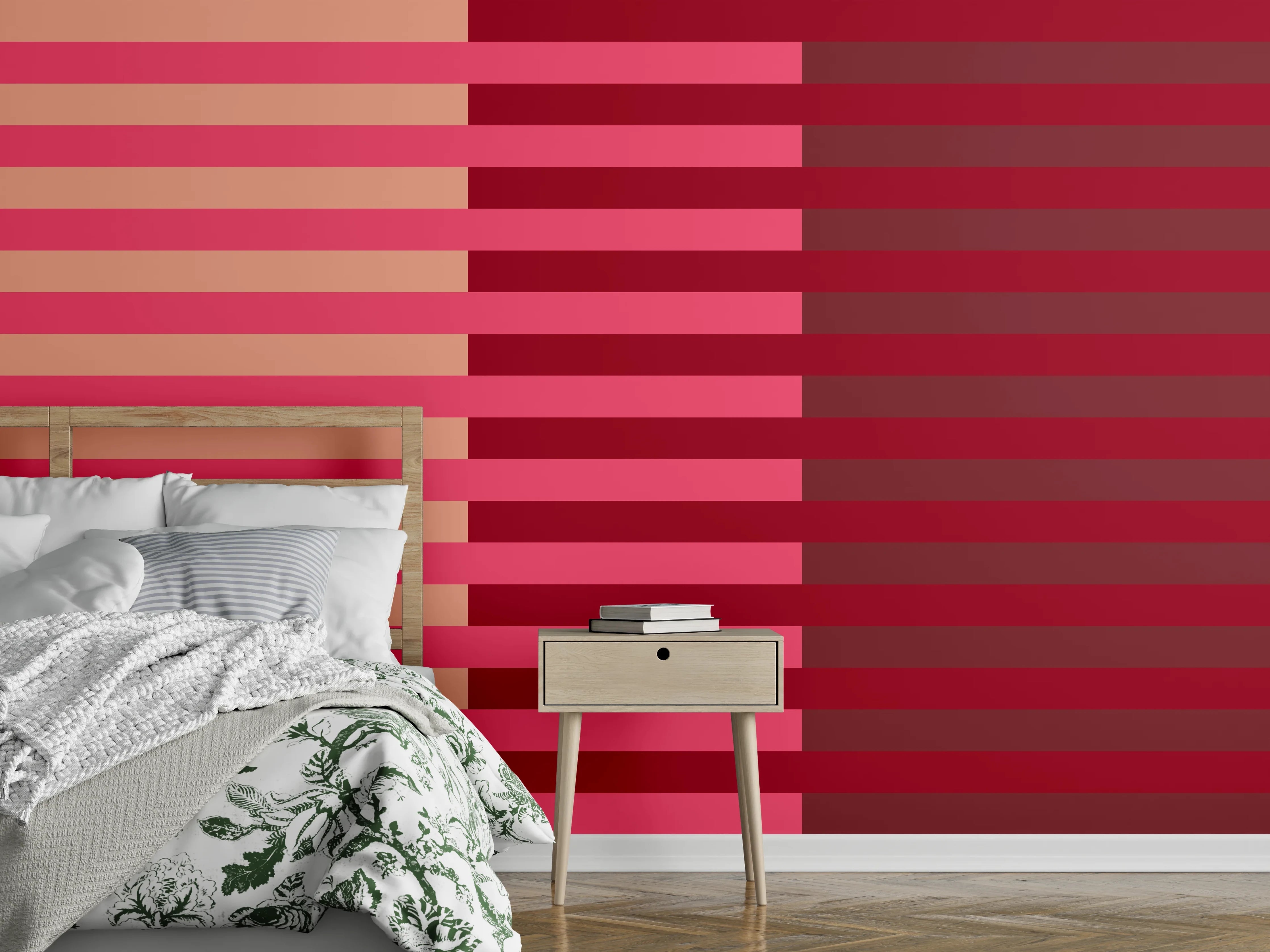 Wandverkleidung Schlafzimmer - Streifen Muster Rosa Rot Design