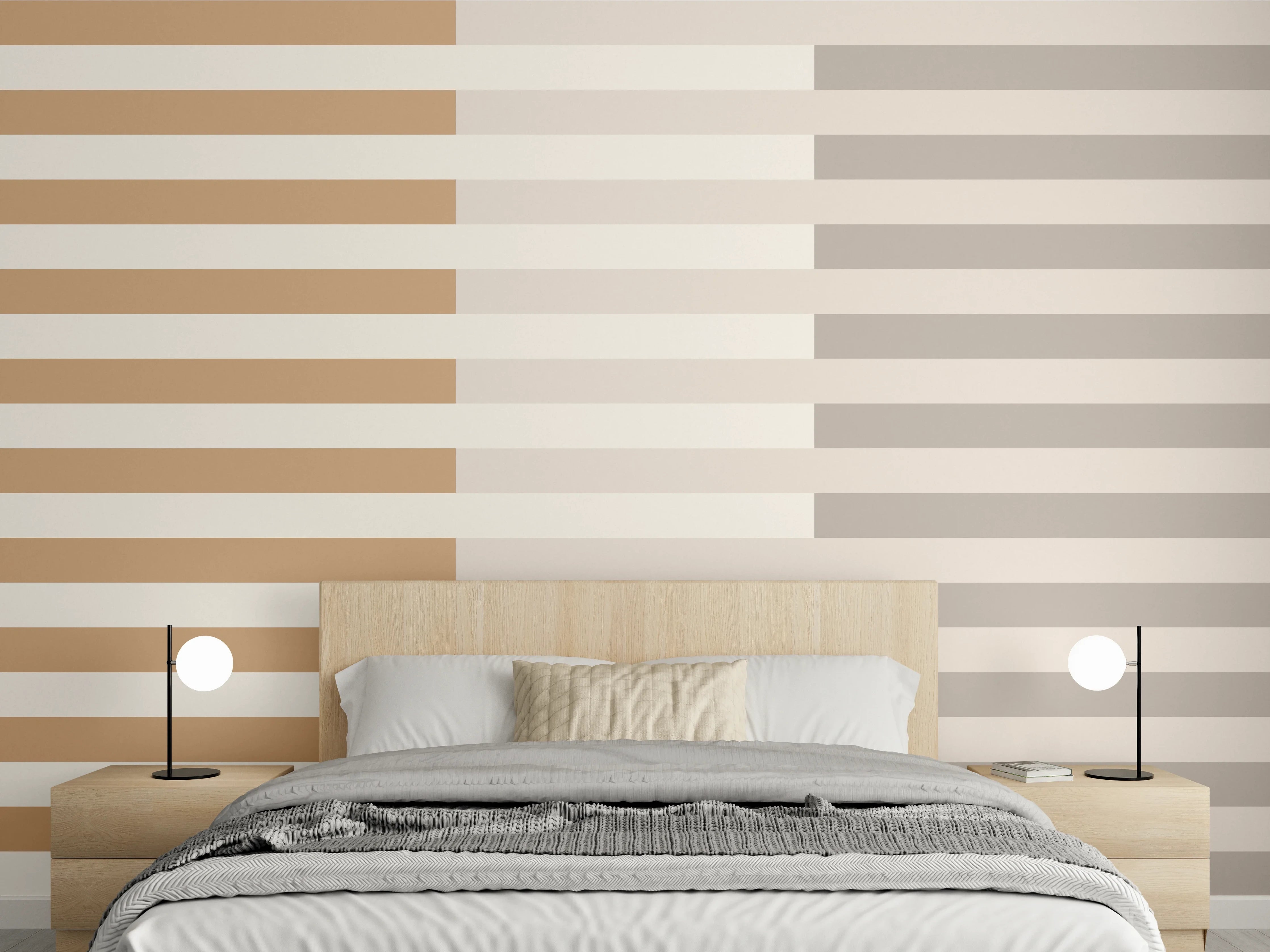 Wandverkleidung Schlafzimmer - Streifenmuster Beige-Grau Modern