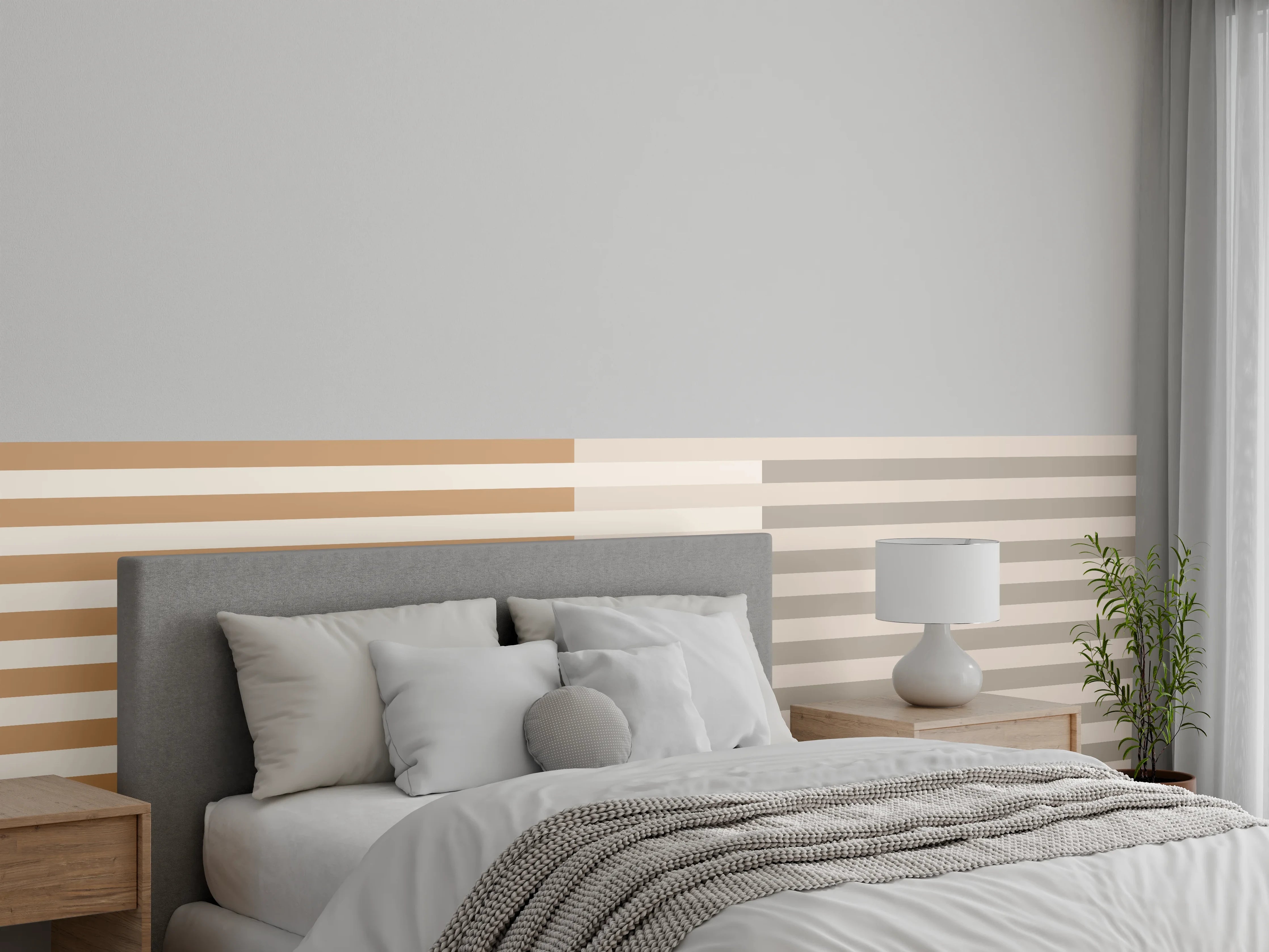 Wandverkleidung Schlafzimmer - Streifenmuster Beige-Grau Modern