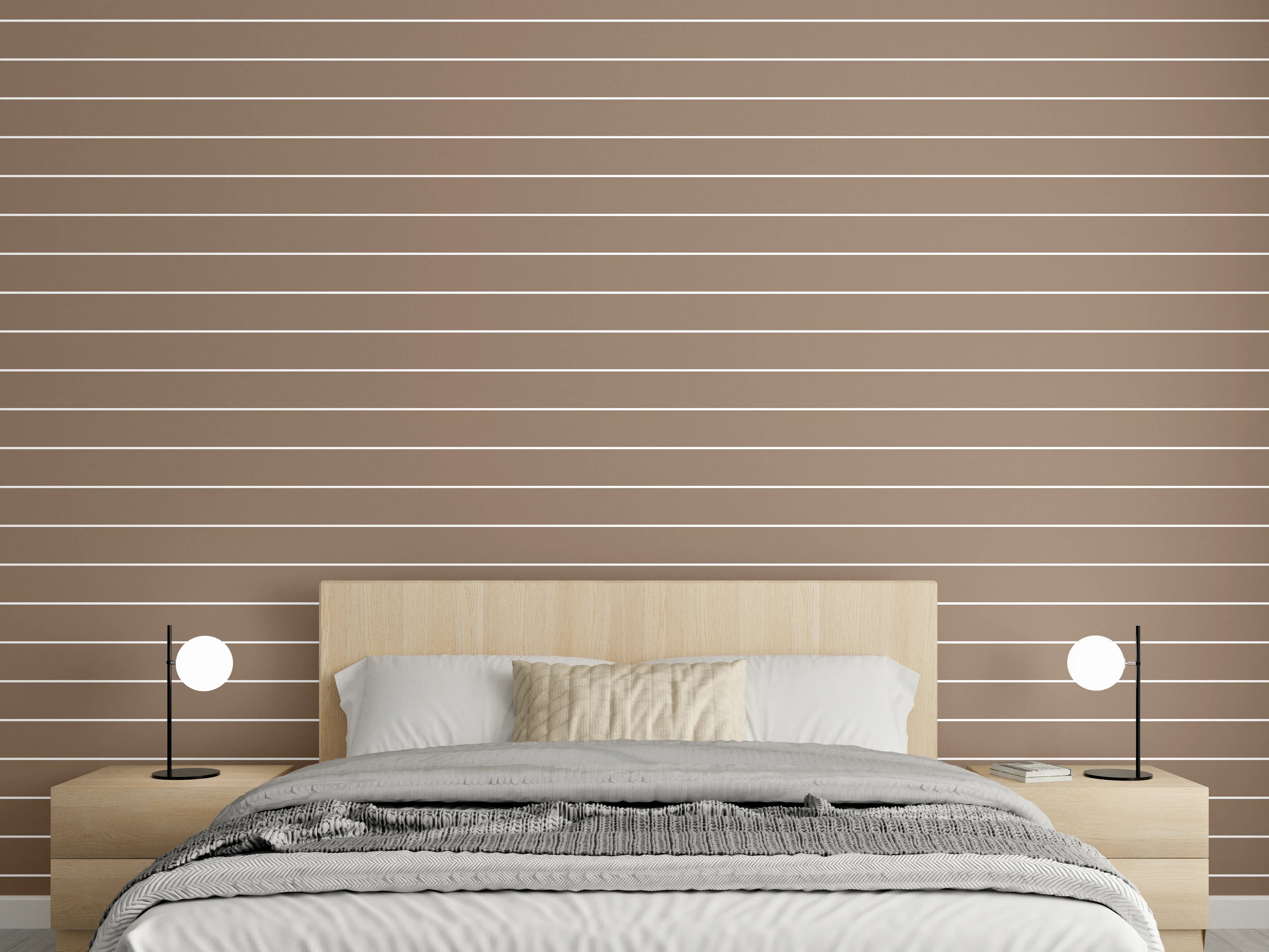 Wandverkleidung Schlafzimmer - Streifenmuster Braun Minimalistisch Modern