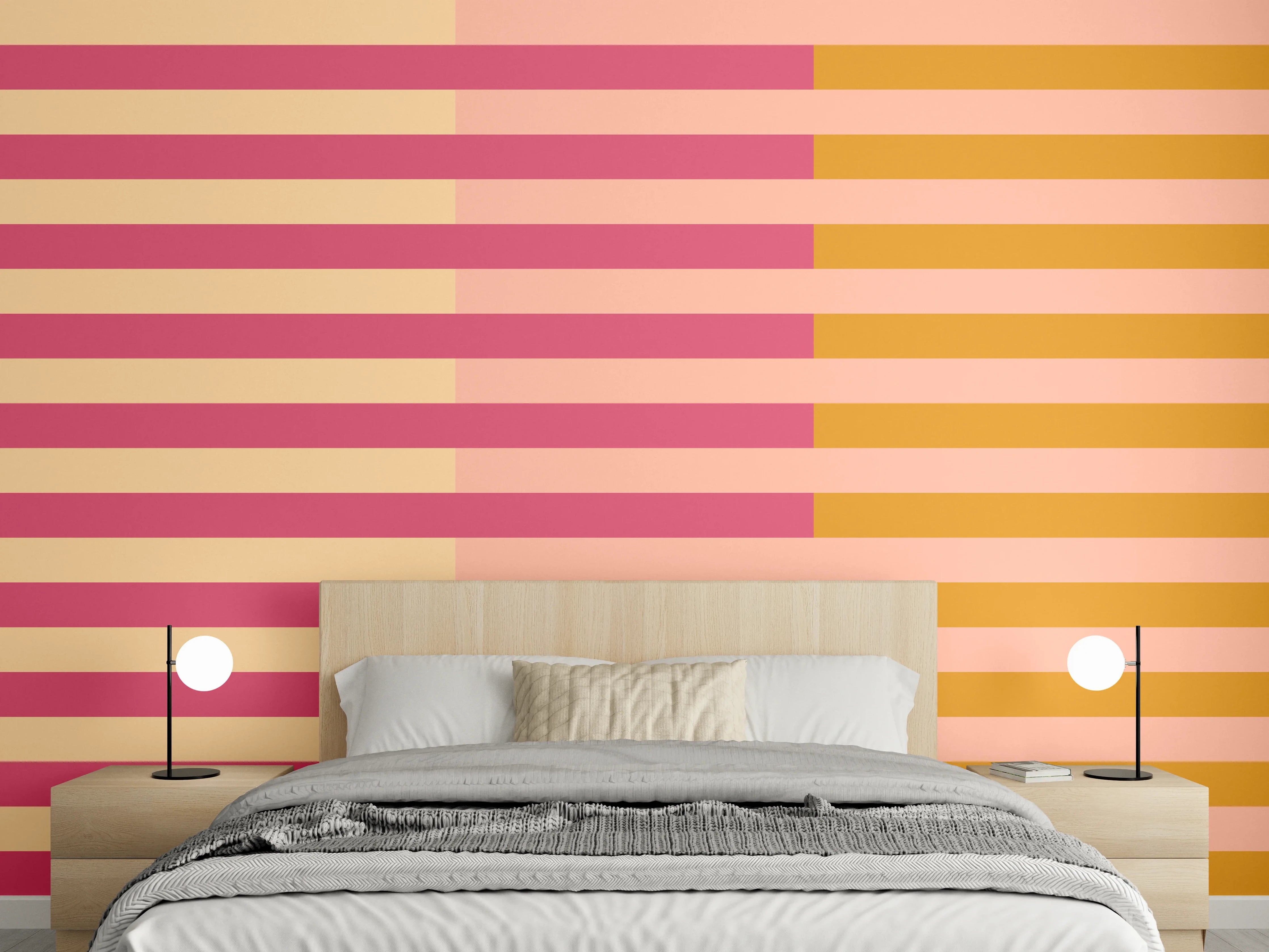 Wandverkleidung Schlafzimmer - Streifenmuster Modern Pink Beige Orange