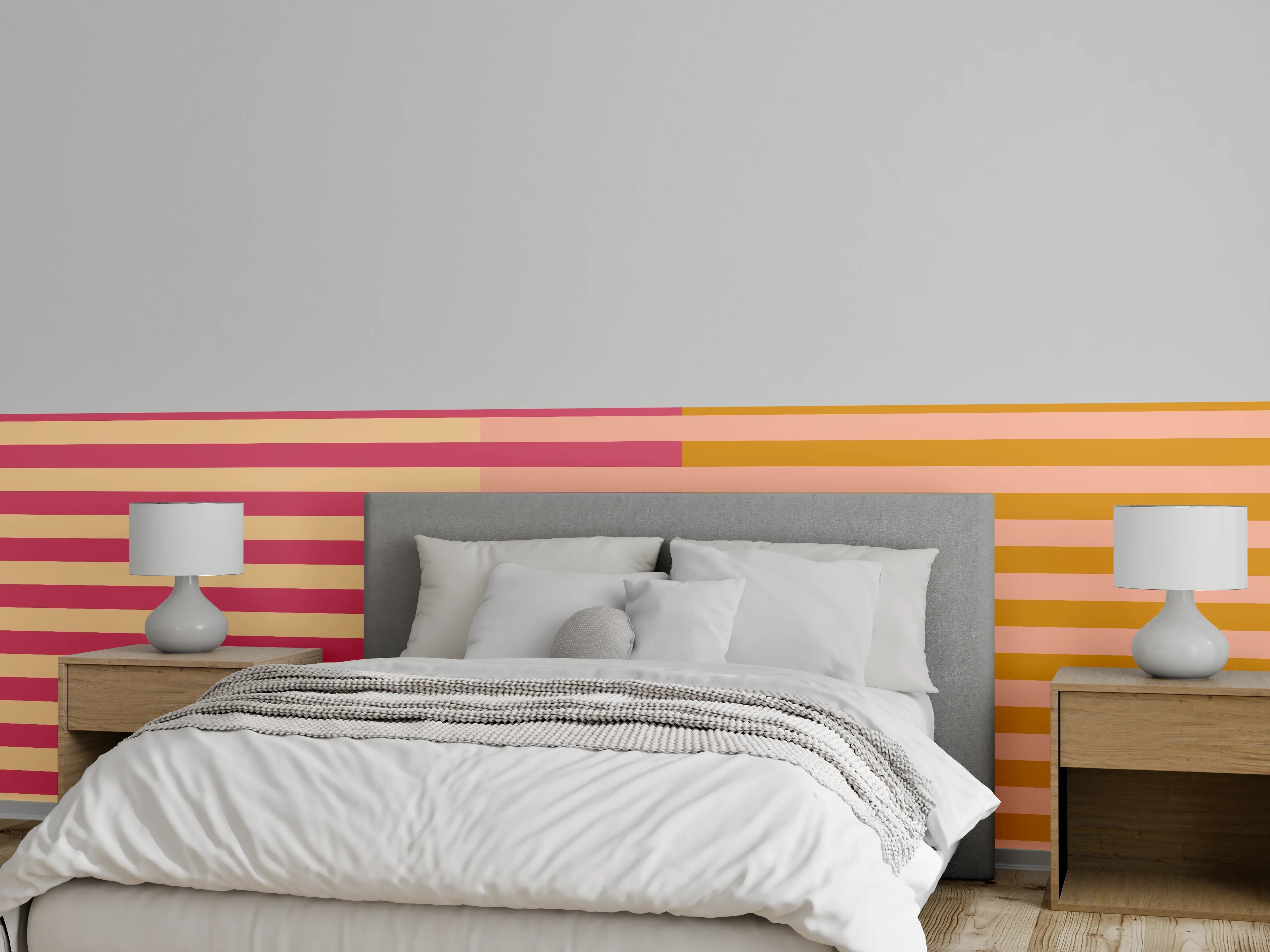 Wandverkleidung Schlafzimmer - Streifenmuster Modern Pink Beige Orange