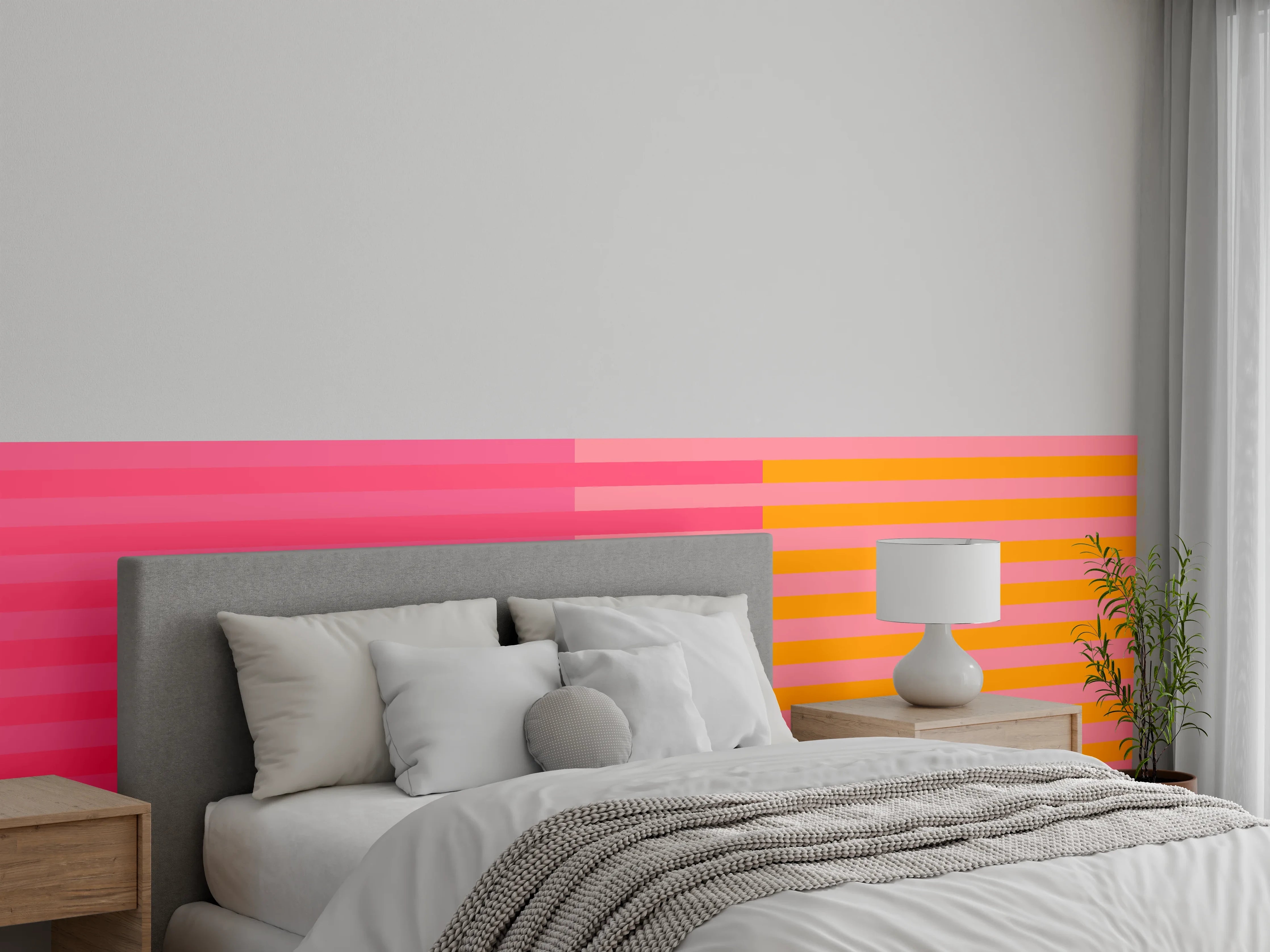 Wandverkleidung Schlafzimmer - Streifenmuster Pink Orange Modern