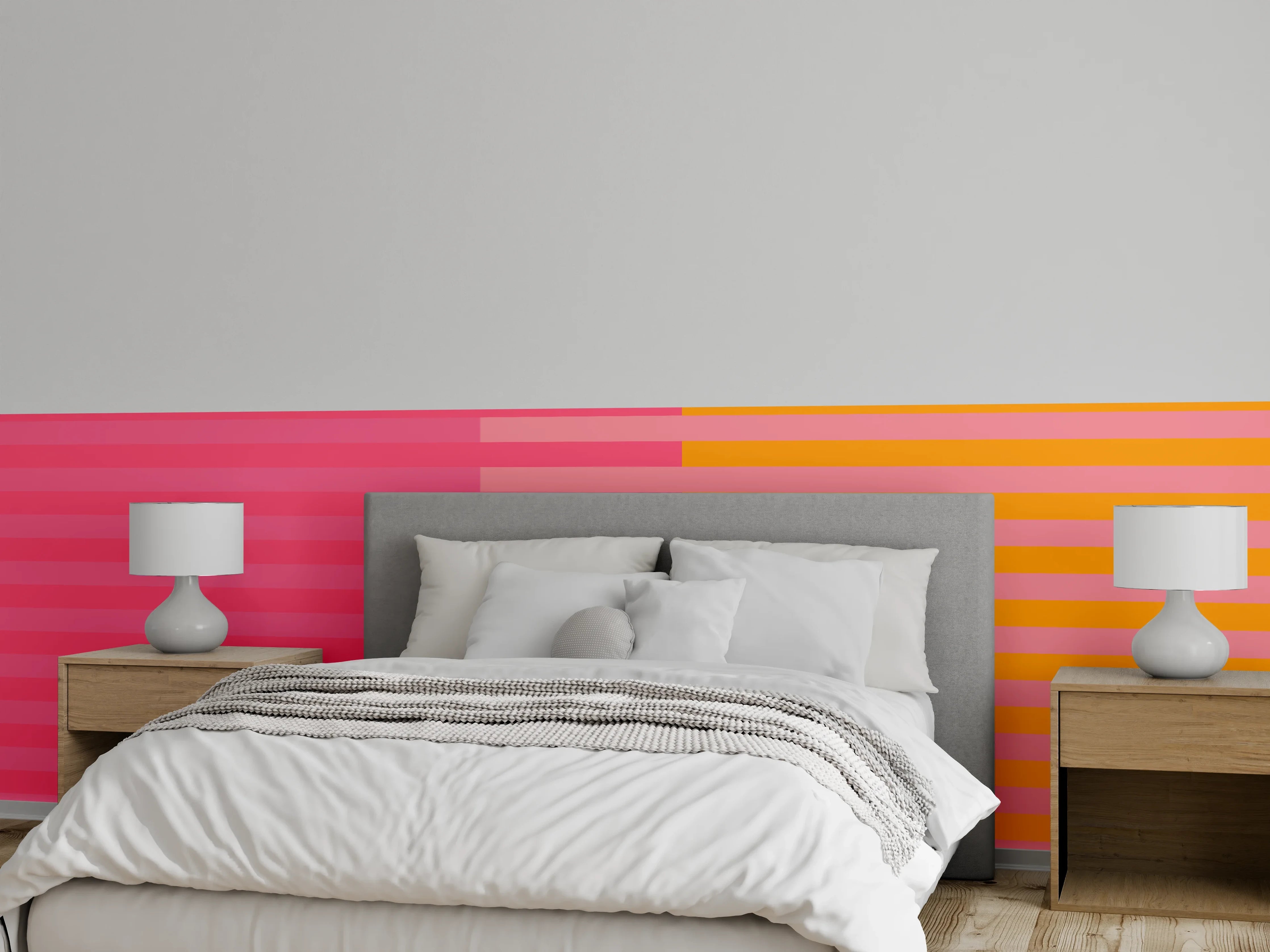 Wandverkleidung Schlafzimmer - Streifenmuster Pink Orange Modern