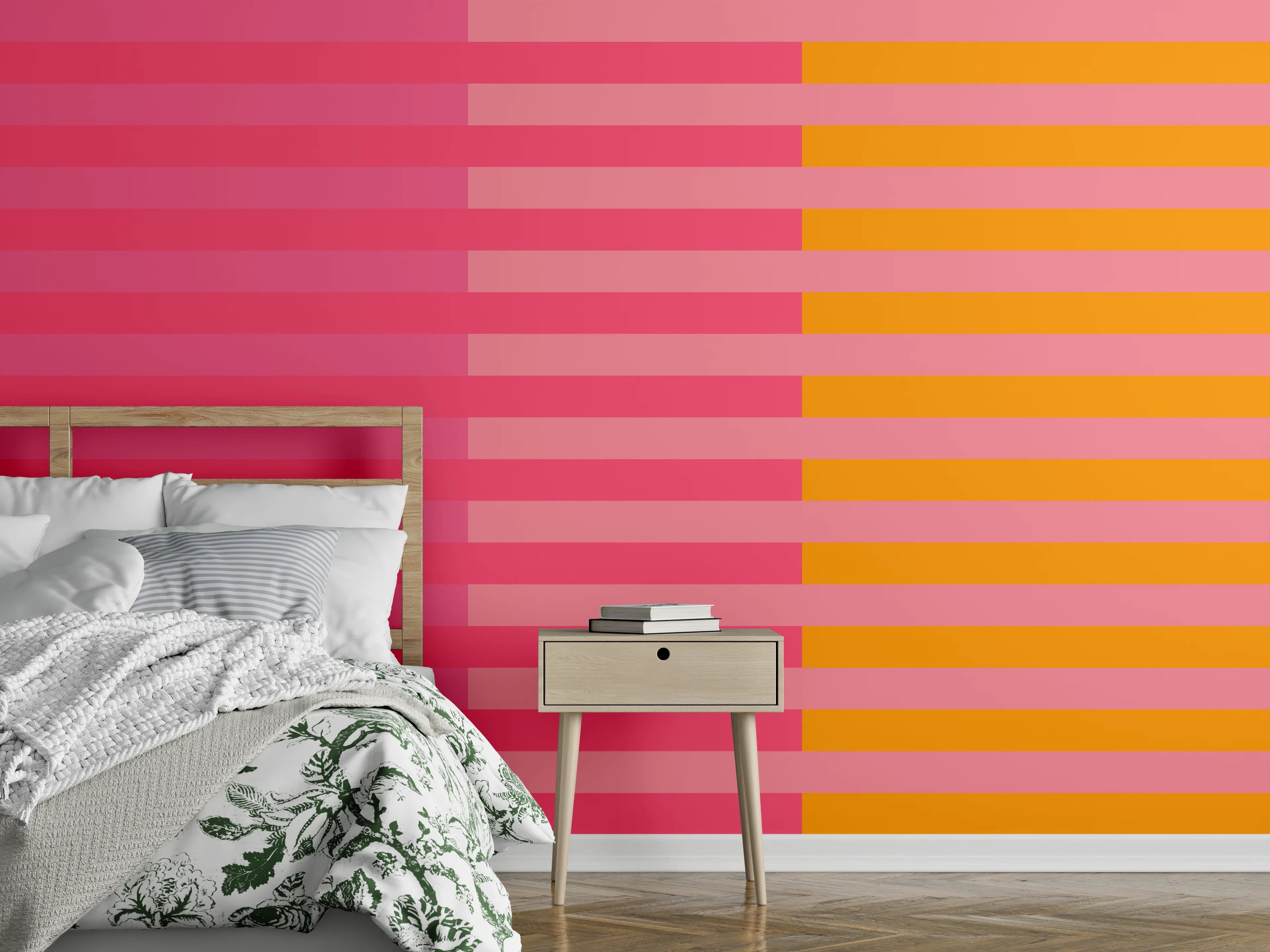 Wandverkleidung Schlafzimmer - Streifenmuster Pink Orange Modern