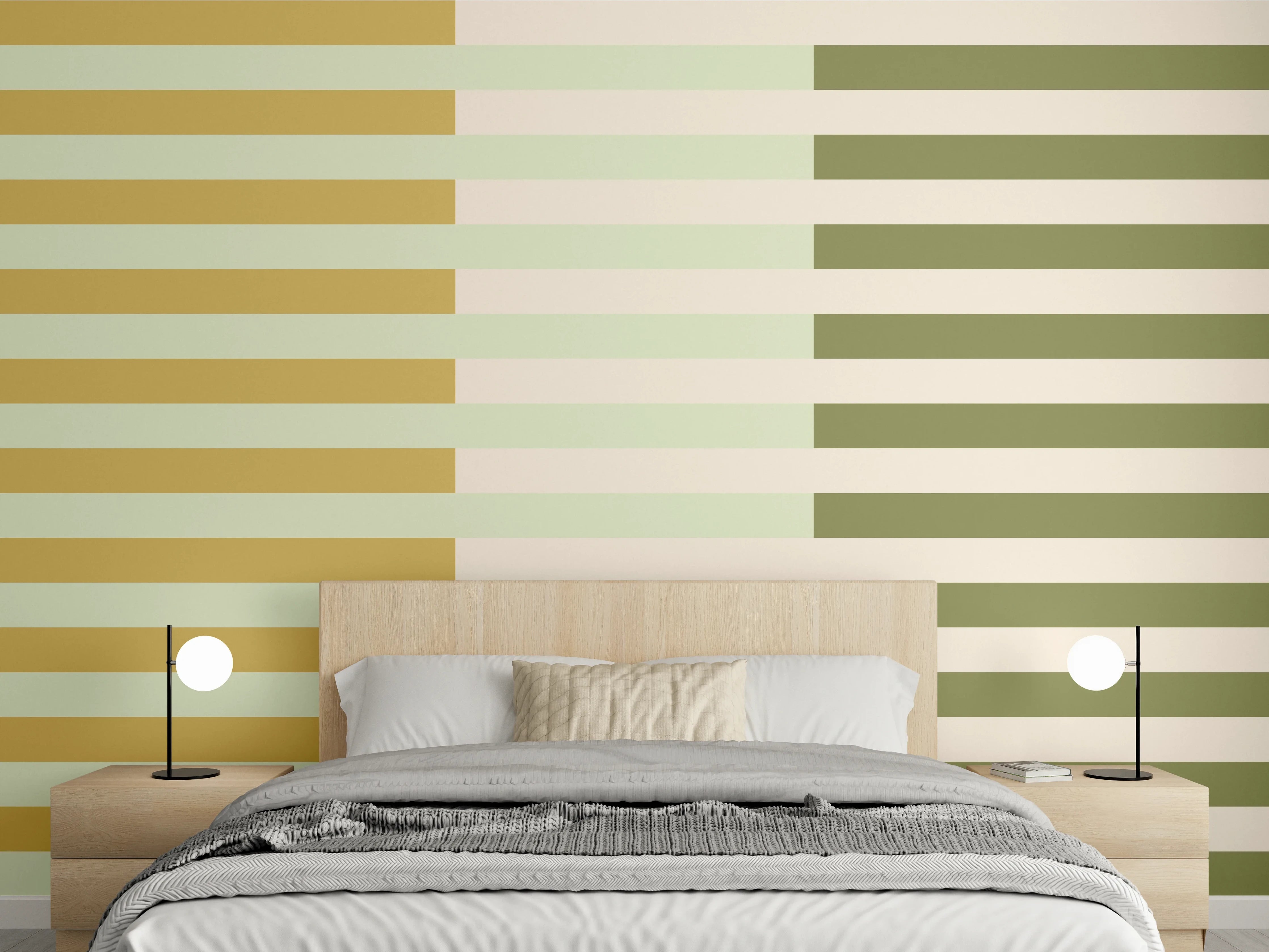 Wandverkleidung Schlafzimmer - Streifenmuster Retro Olive Beige