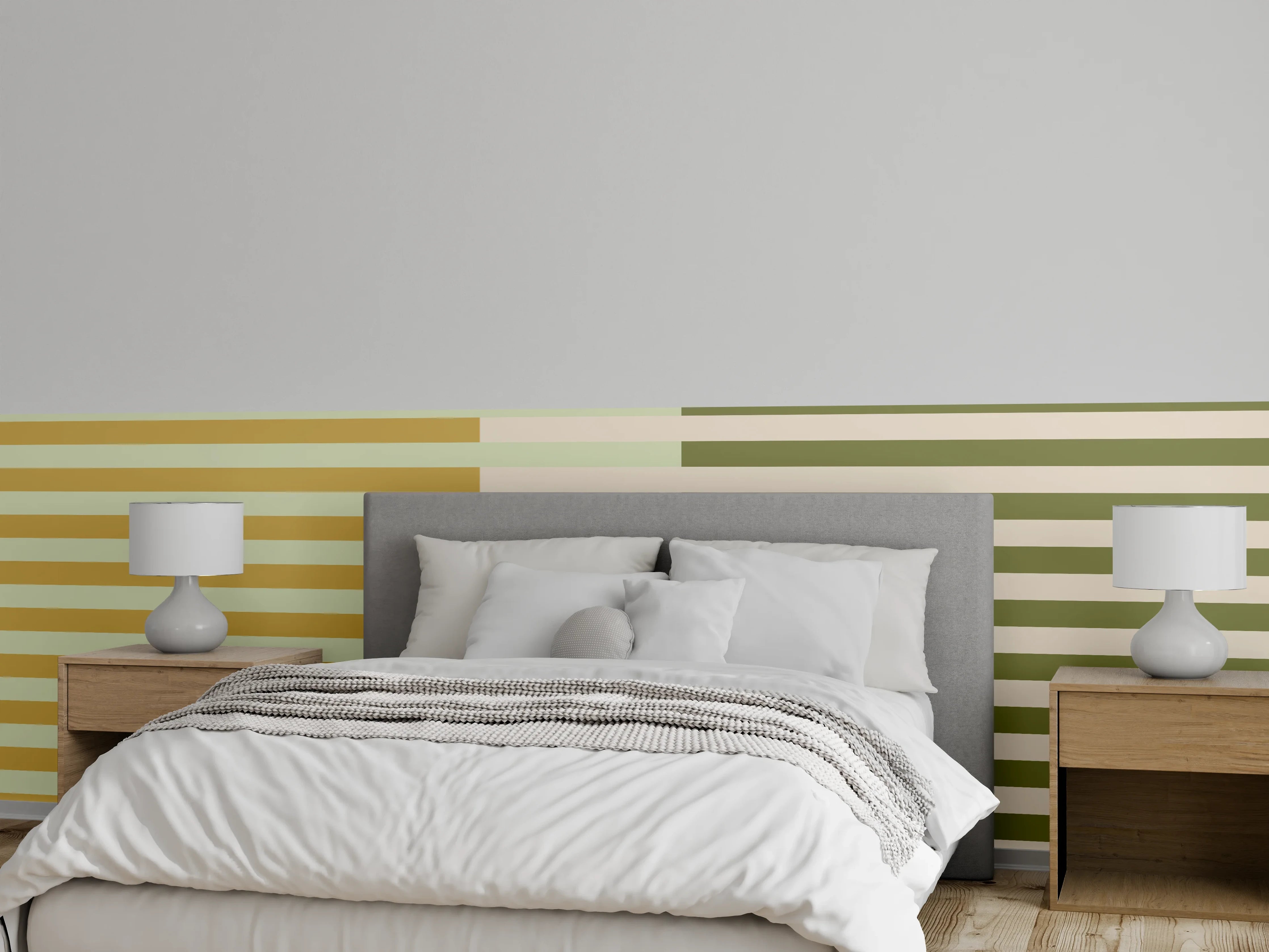 Wandverkleidung Schlafzimmer - Streifenmuster Retro Olive Beige