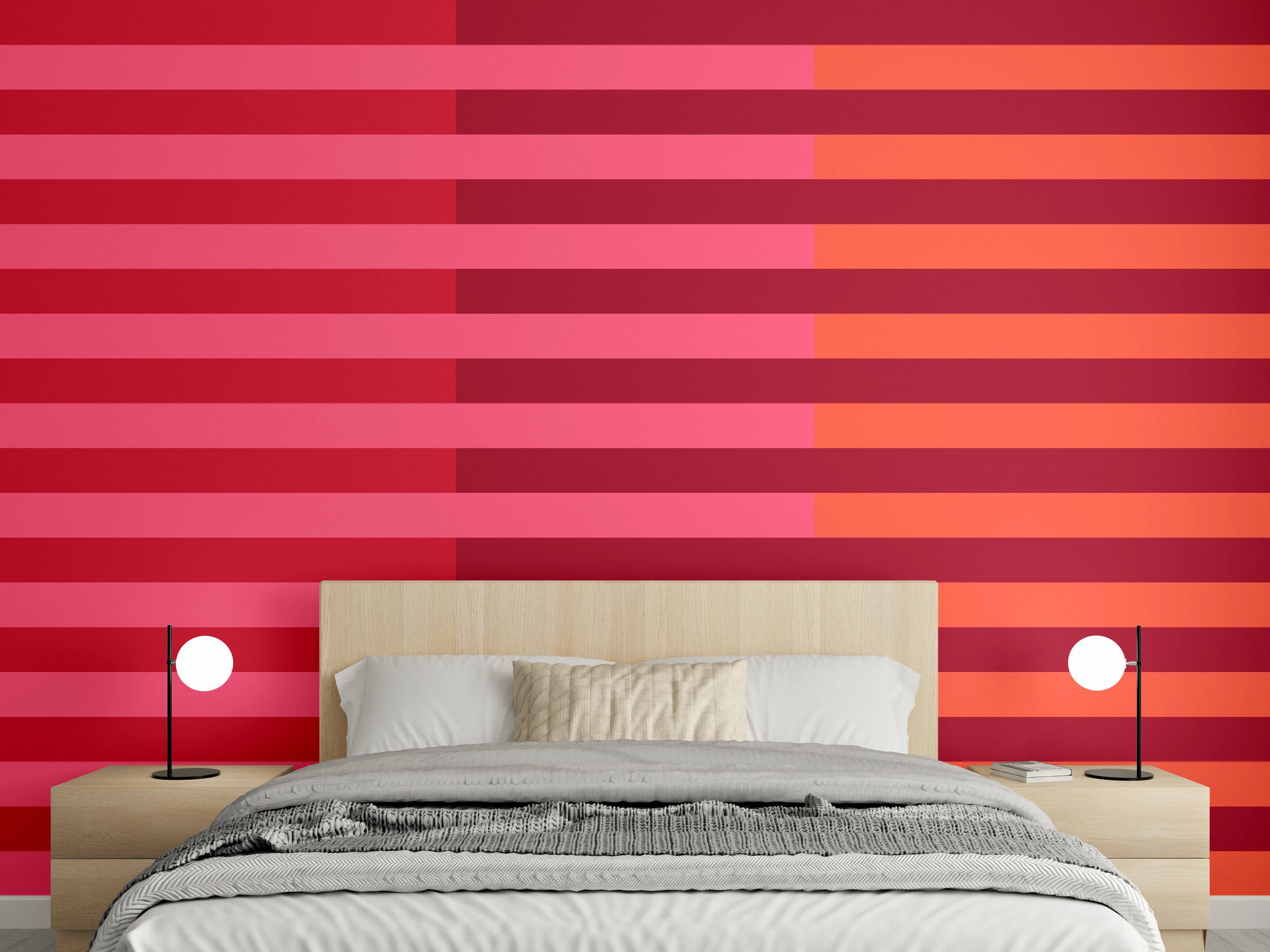 Wandverkleidung Schlafzimmer - Streifenmuster Wanddeko Rosa Rot Orange