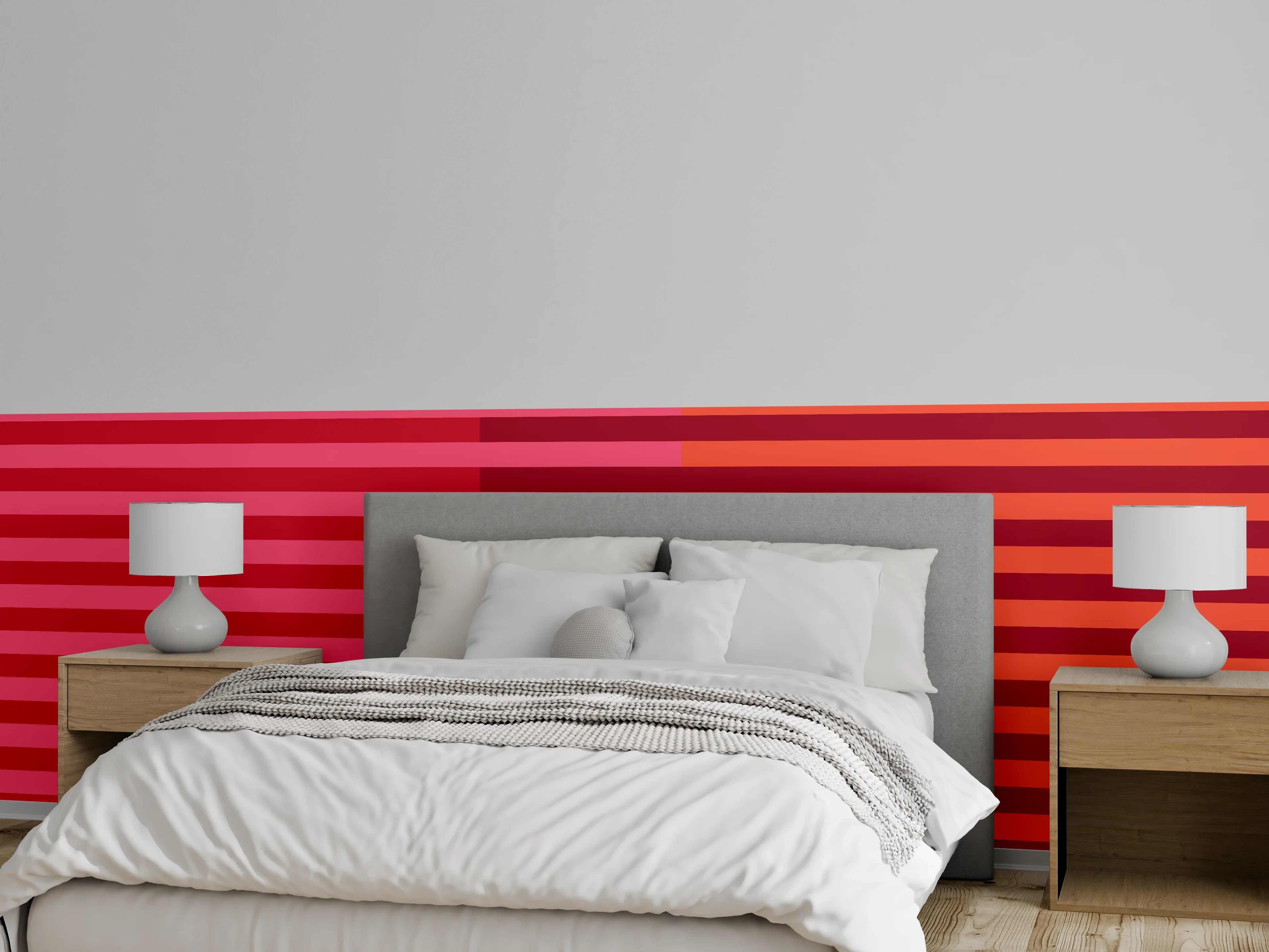 Wandverkleidung Schlafzimmer - Streifenmuster Wanddeko Rosa Rot Orange