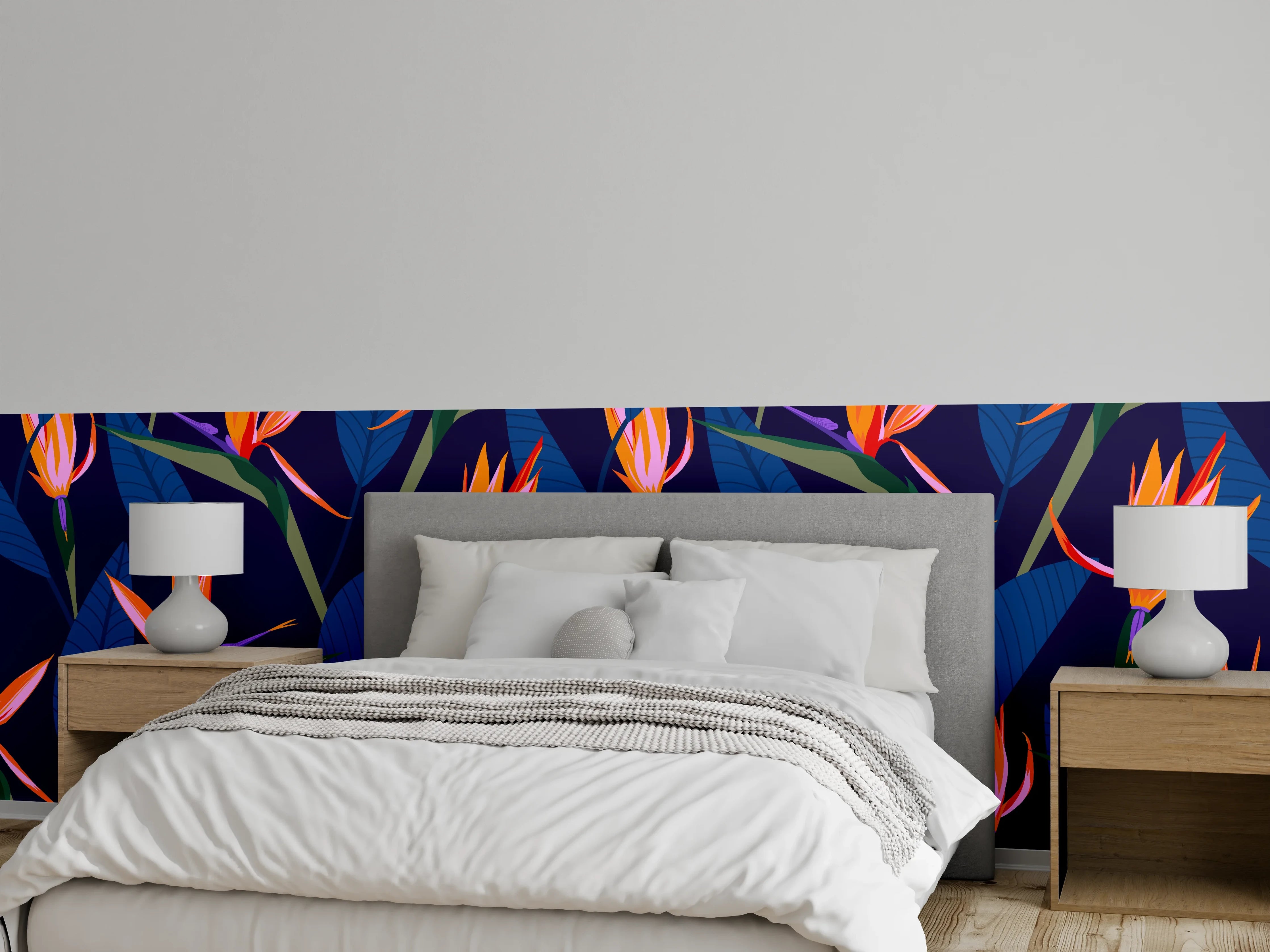 Wandverkleidung Schlafzimmer - Strelitzia Nacht – Tropische Blumen